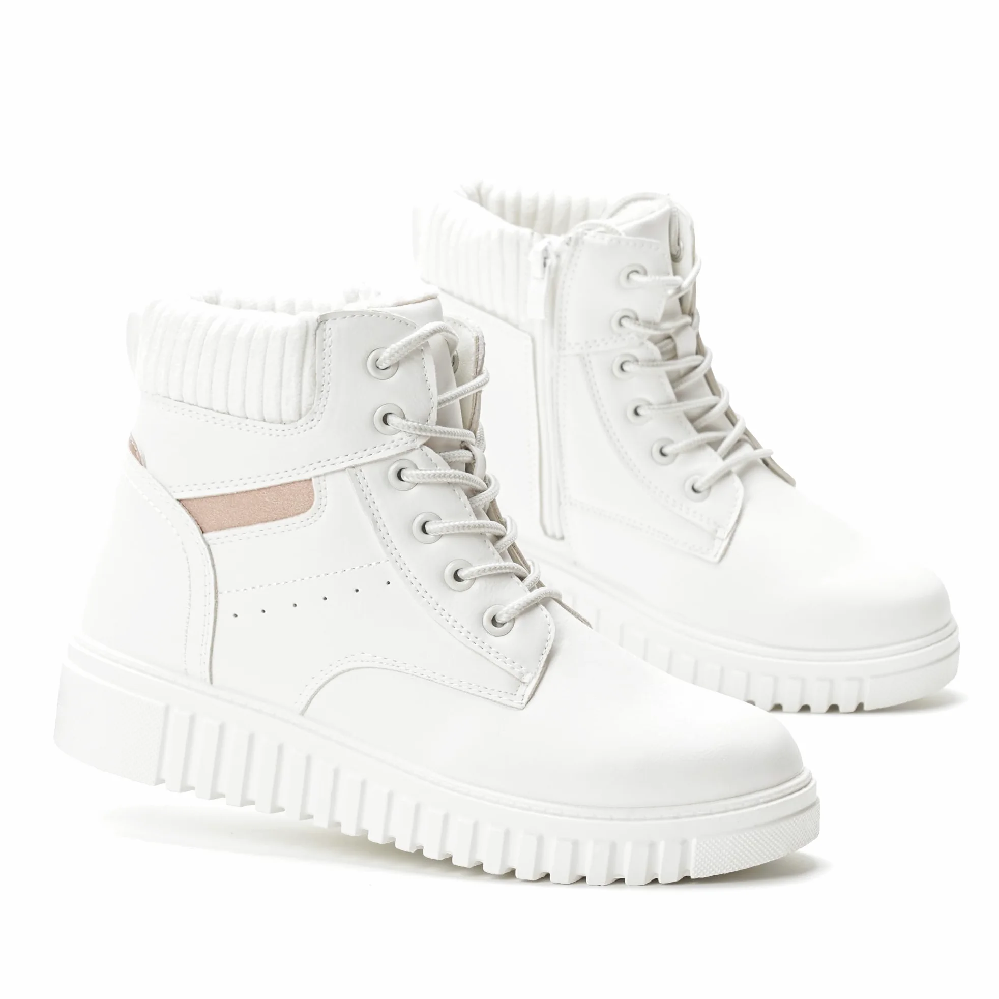 GLAMORA Botas de Nieve para Mujer Impermeables, Botines de Invierno con Pelo, Suela Antideslizante, Cremallera Lateral y Cordones, Botas Térmicas Cómodas