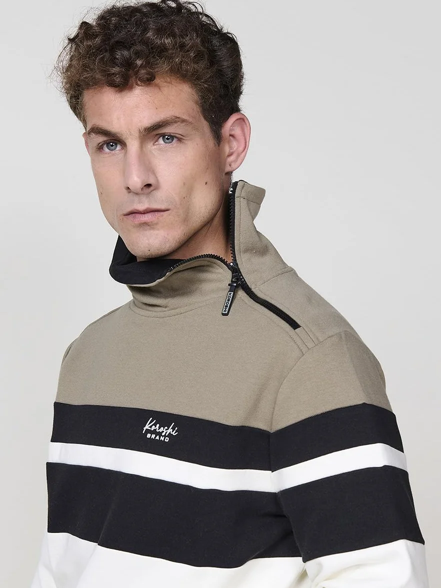 Koroshi Sudadera Hombre Cuello Alto Cremallera Rayas 2521SU14