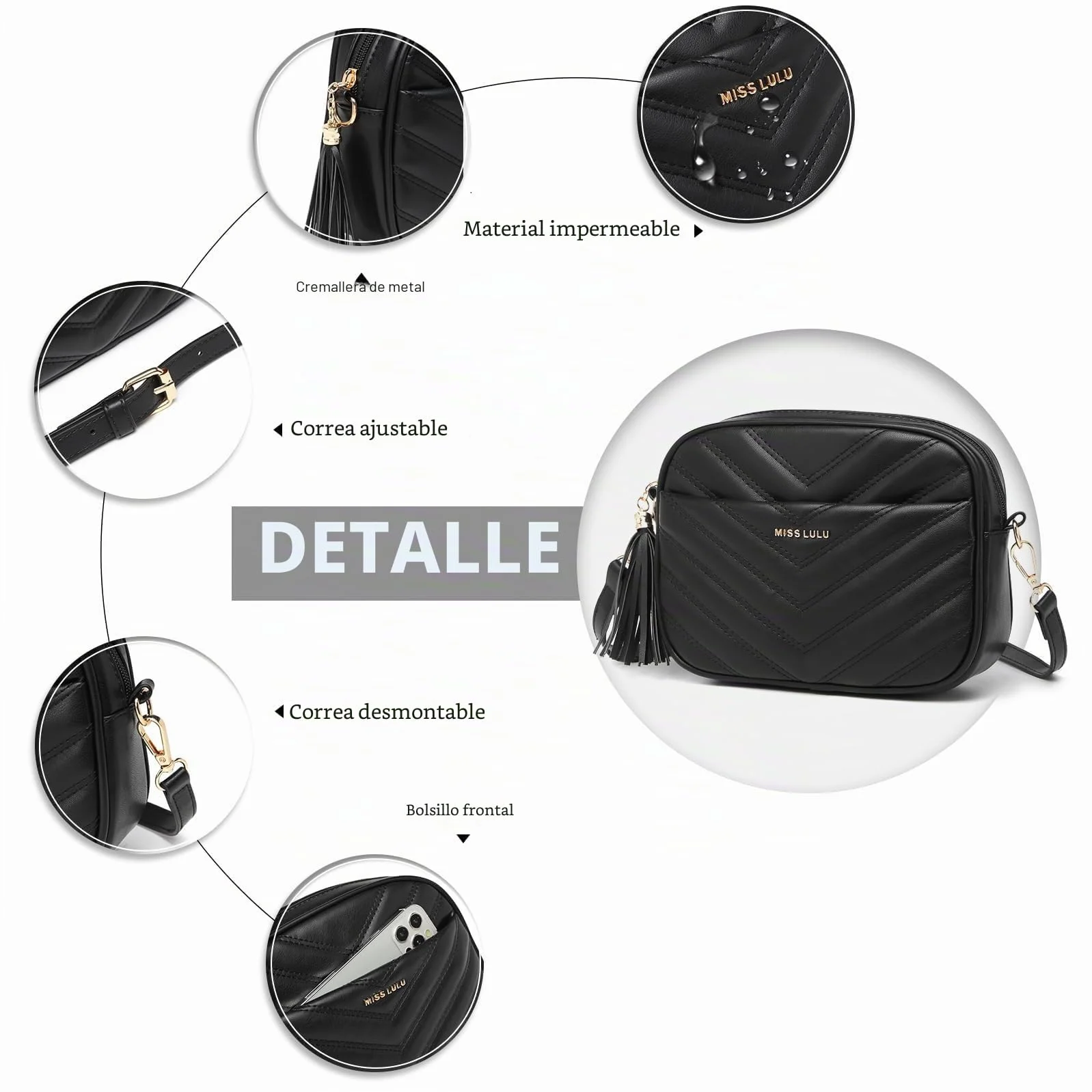 Miss Lulu Bolso bandolera mujer, bolsos mujer pequeño, bolso mujer de piel auténtica, bolso crossbody