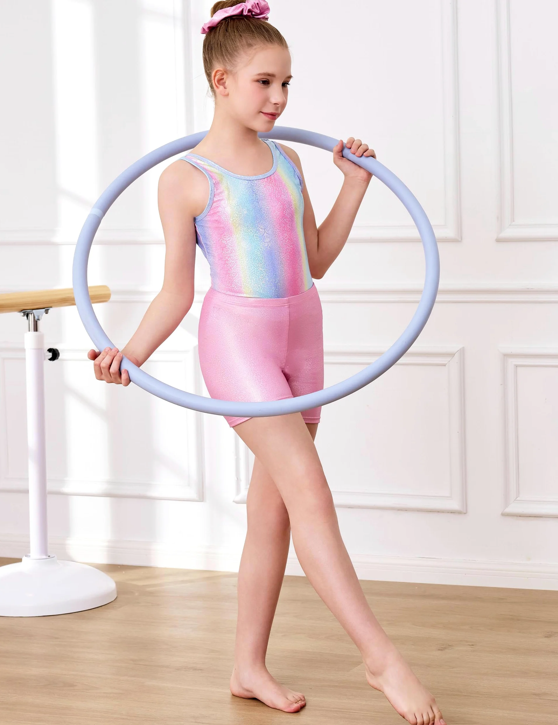 beautyin Leotardos de gimnasia para niñas, unitardos de baile, ropa deportiva con pantalones cortos