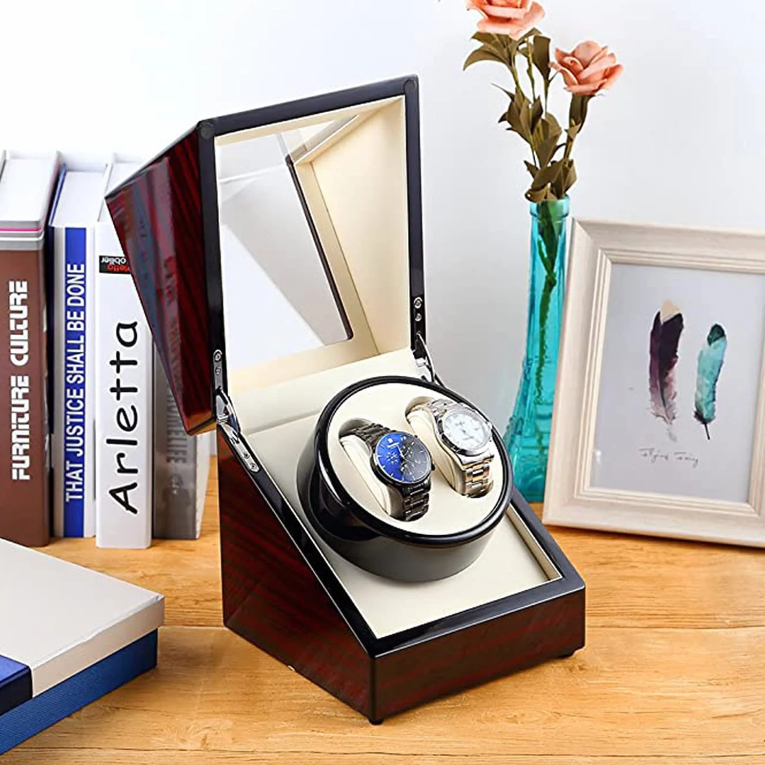 Uten Caja Giratoria Automática para Relojes, Watch Winder de Madera con Motor Silencioso