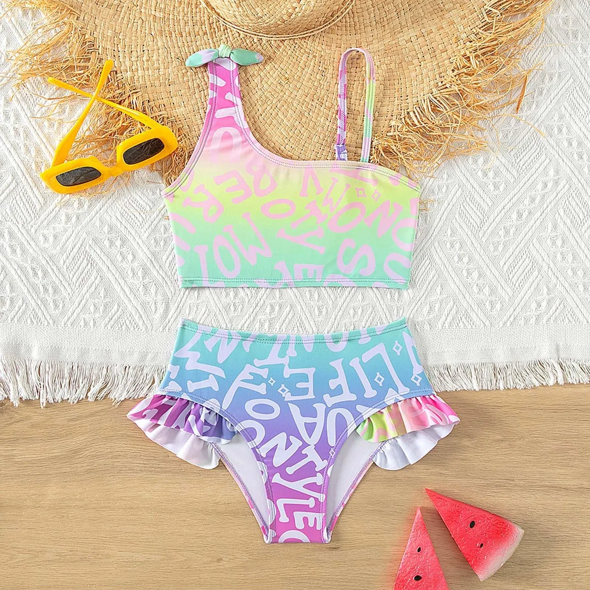 Generisch Traje de baño de verano para niños y niñas, corte entallado, traje de baño, verano, informal, teñido batik, playa, deporte, baño