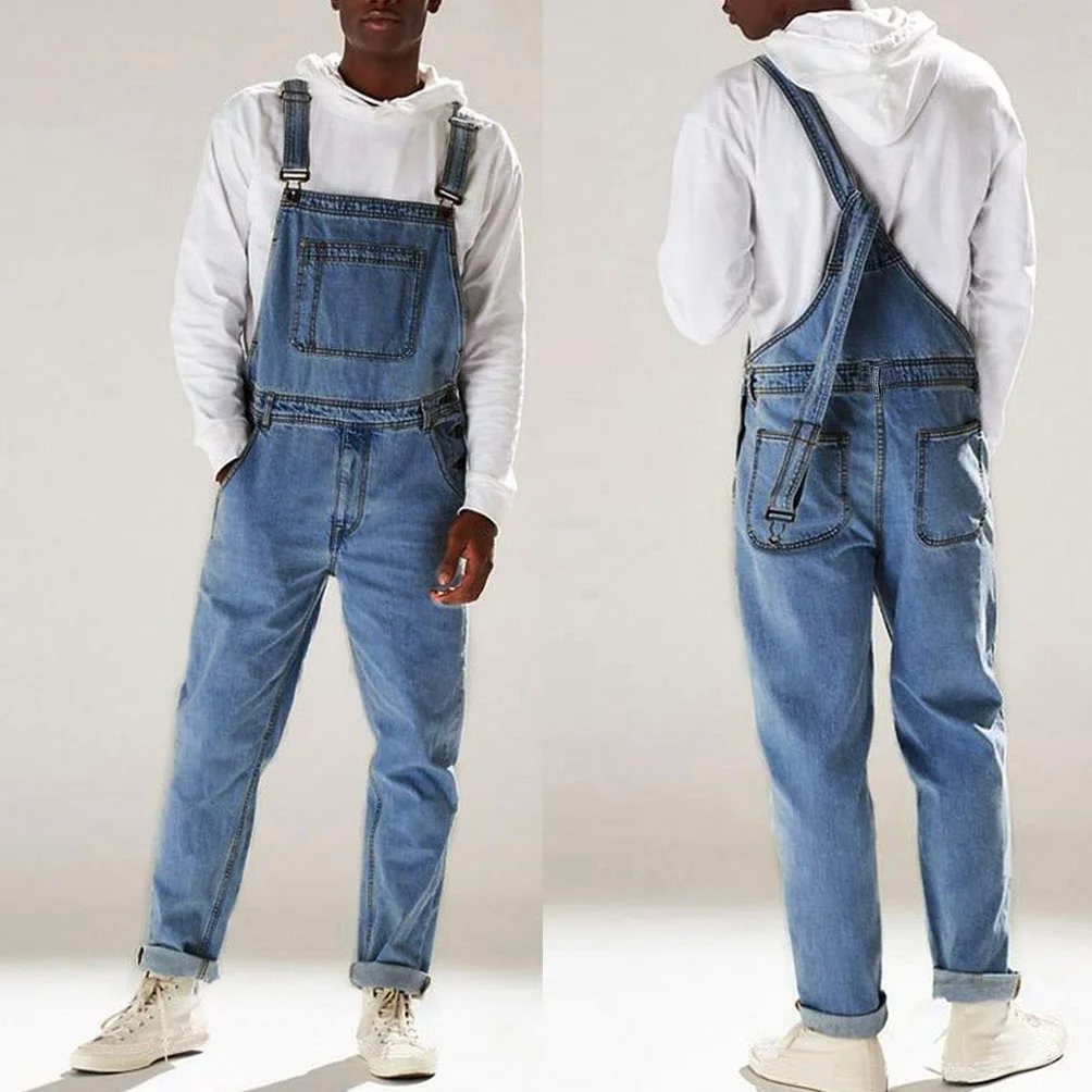 Peto Vaquero Hombre Retro Denim Jeans de Trabajo Bolsillo Suelto Jumpsuit