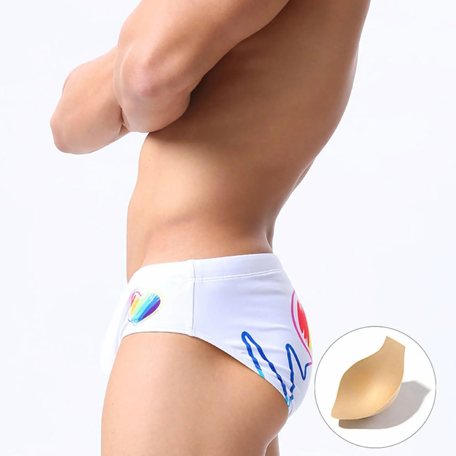 Bañador Hombre Slip Corazones con Relleno Deportivo Ropa de Baño Corto con Cordón Surf Natación Piscina