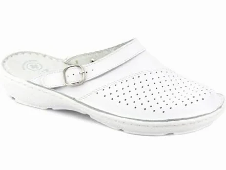Zapatillas Sanitarias Mujer con Parte Superior Calada Cerrada Tira Ajustable Suela Flexible Ligeras Cómodas Blanco Talla 41