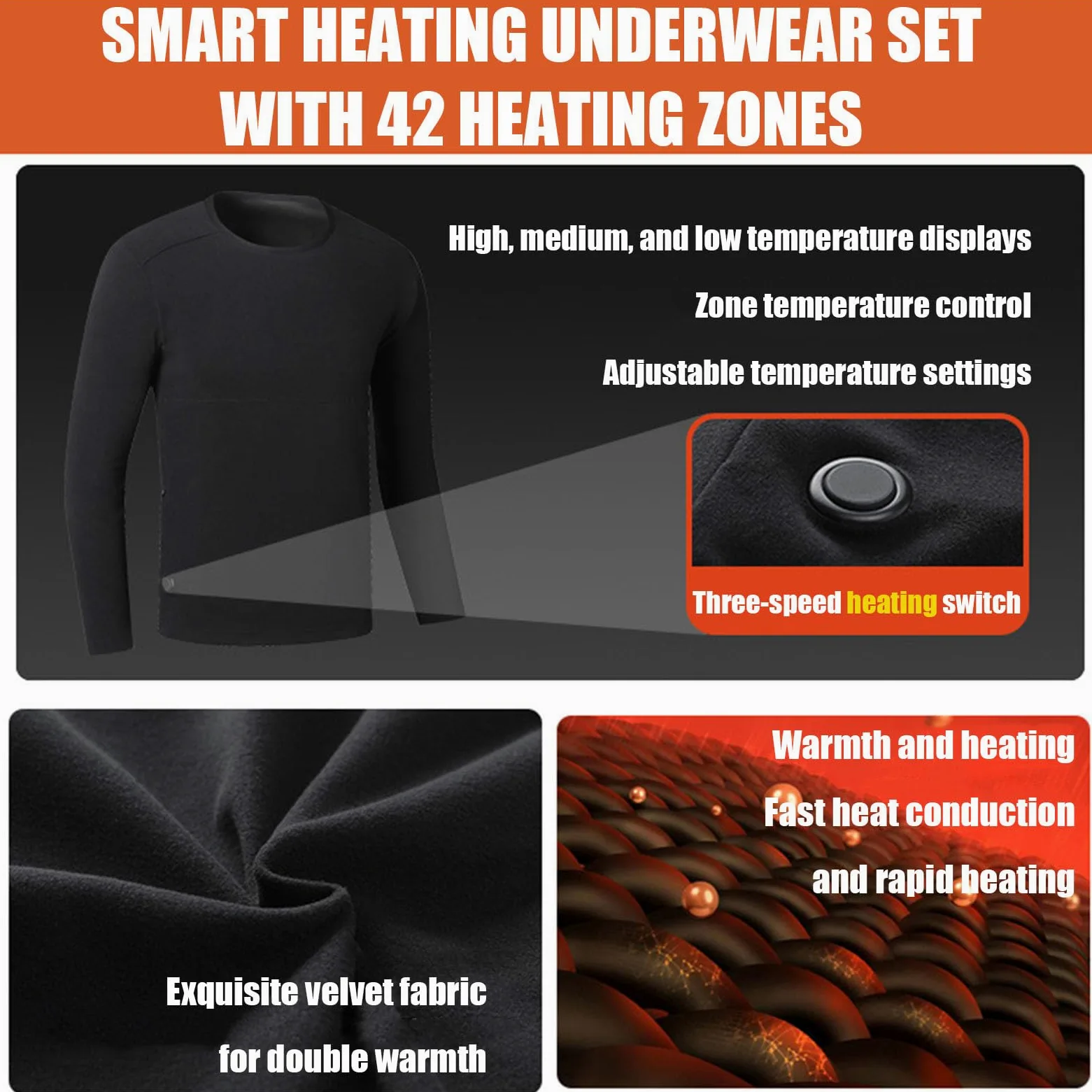 Conjunto de Ropa Interior Térmica para Mujer: 42 Zonas de Calor Camiseta y Pantalón con Calefacción Eléctrica para Actividades Invernales