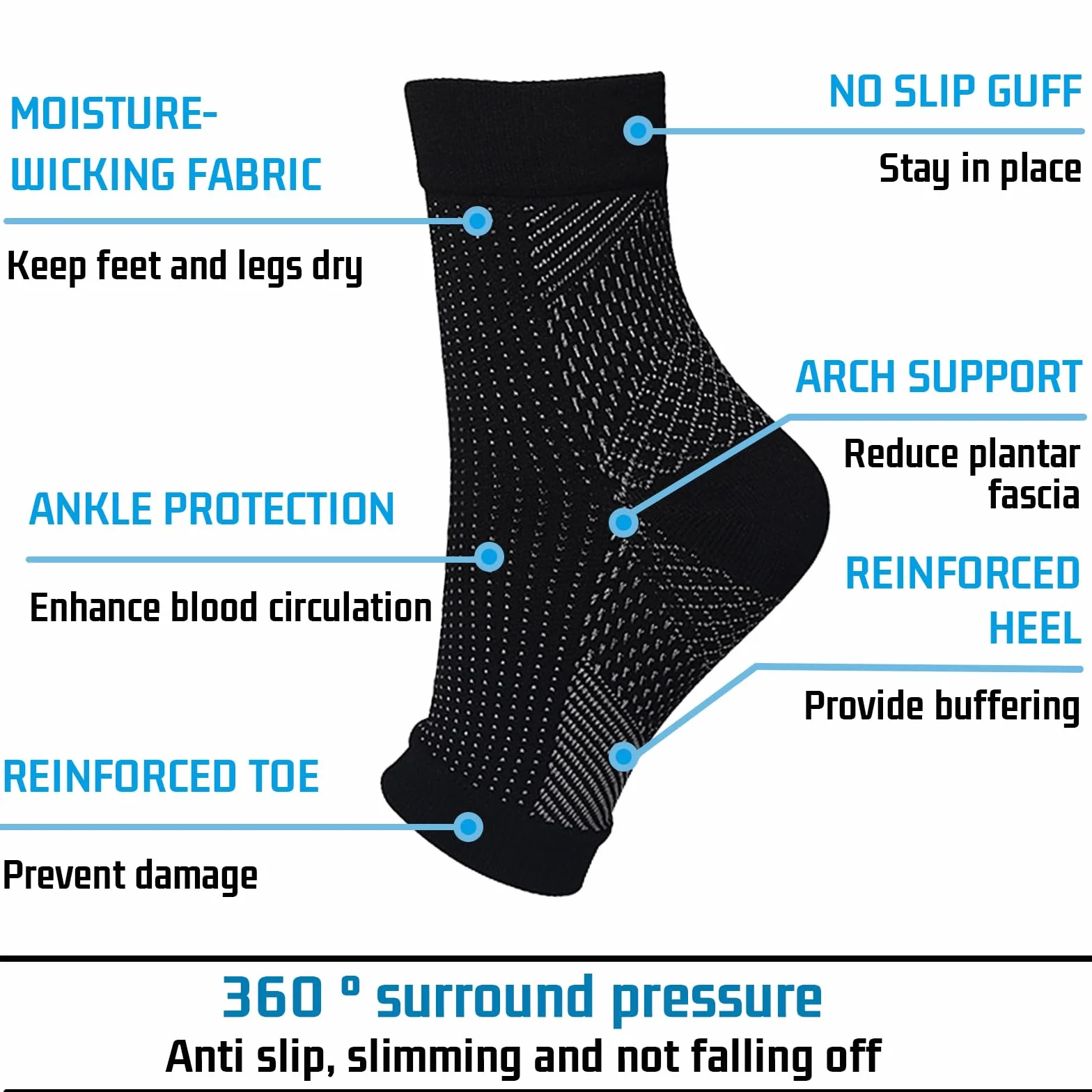 Calcetines de Compresión Ortopédicos para Mujer y Hombre, Fascitis Plantar y Neuropáticos