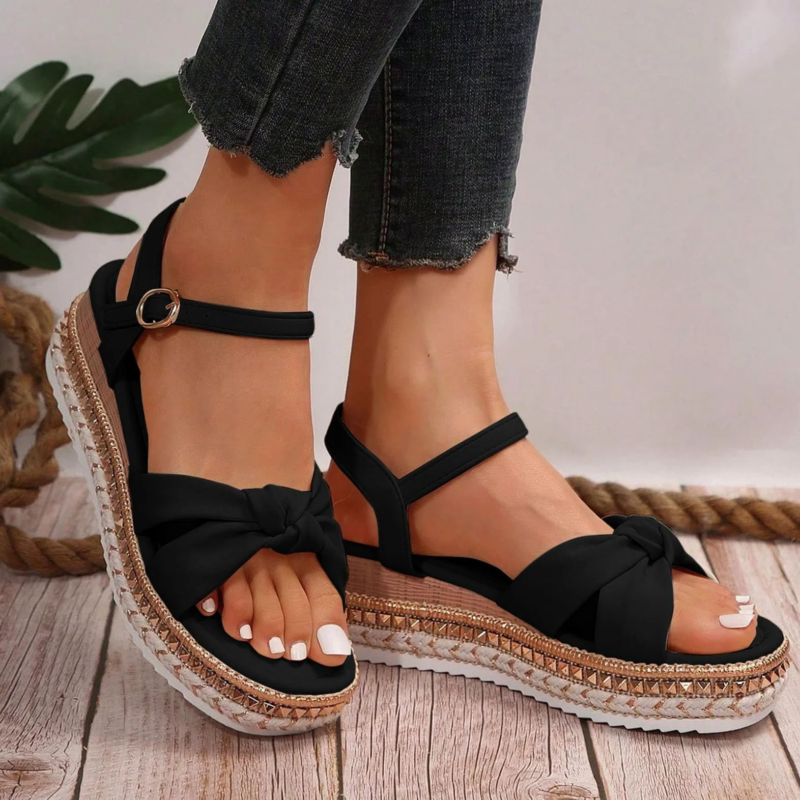 Genérico Sandalias Cós De Verano Para Mujer Sandaliasde Verano Para Mujer, Sandalias De Cuña Ajustables Con Soporte El Del Pie Cuña Estilo Casual Elegante Con Pedrería