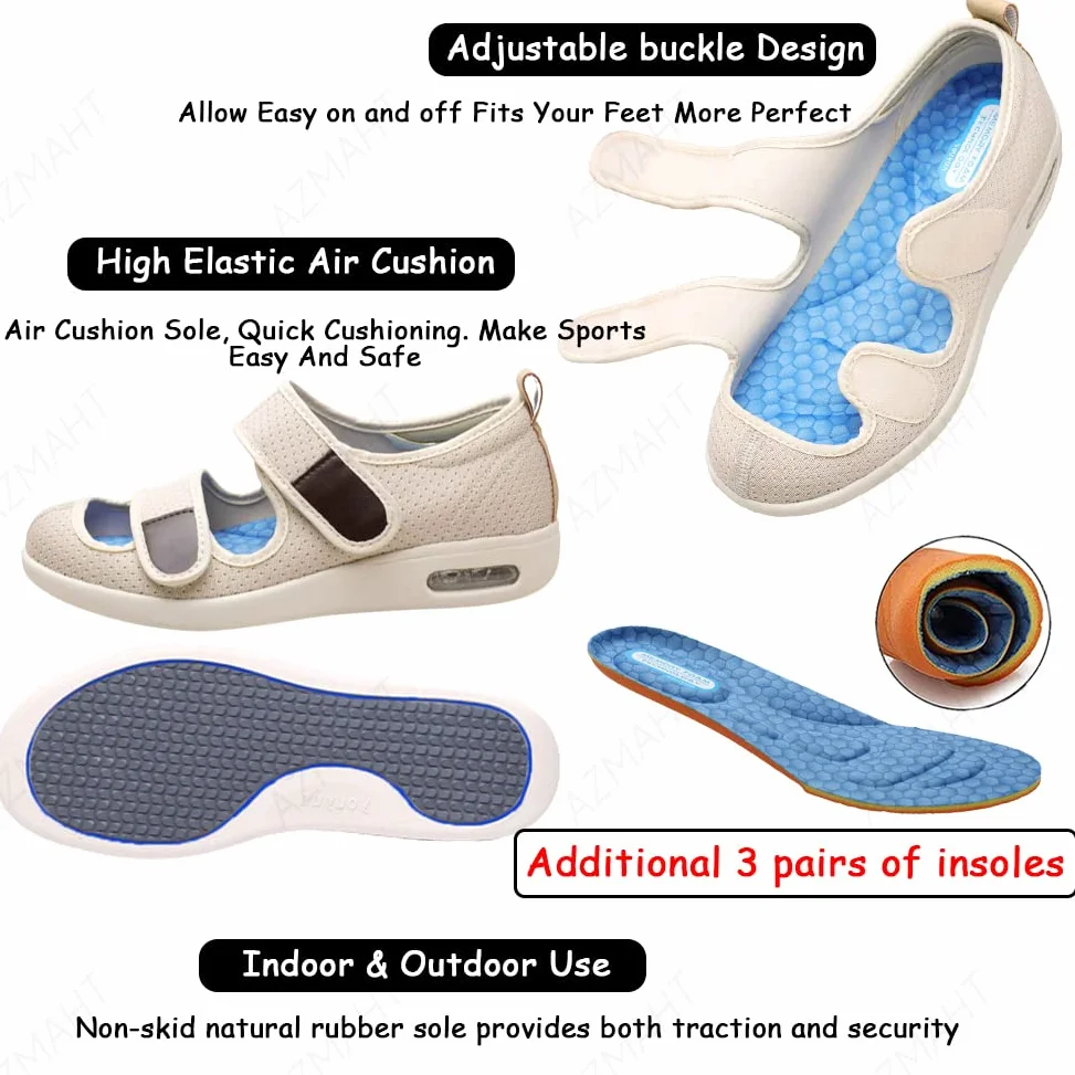 Zapatilla Ancho Especial Mujer Empeine Alto pies hinchados Extra Anchos Zapatos Vendaje Ortopédico Verano Sanitarios Zapatos de Ensanchamiento de Fertilizante de Gran Tamaño Plus,Negro,36 EU