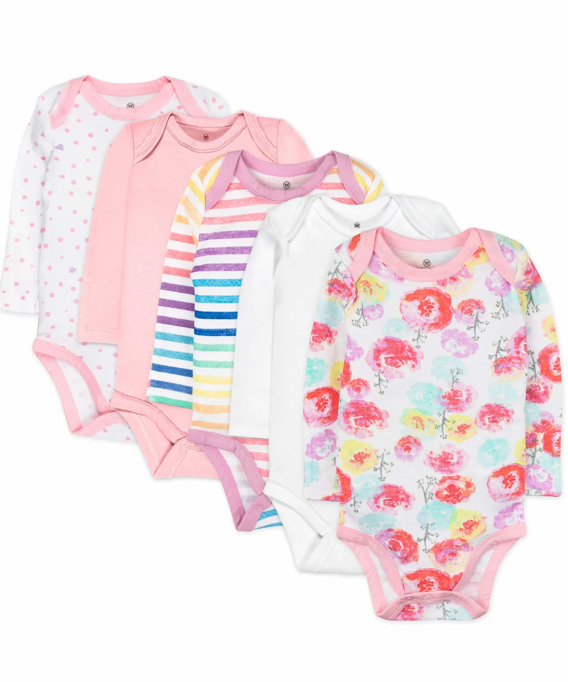 HonestBaby - Bodies de manga larga para bebé niña, 100% algodón orgánico para bebé niña conjunto de camisetas unisex para niños pequeños, flores de rosa 0-3 meses (paquete de 5), flor de
