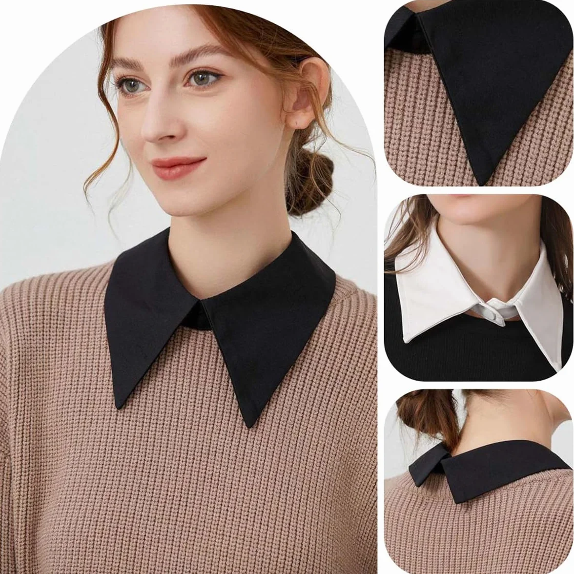 LEEQ Falso Cuello Desmontable para Mujer 2PCS Blanco/Negro Accesorios de Ropa