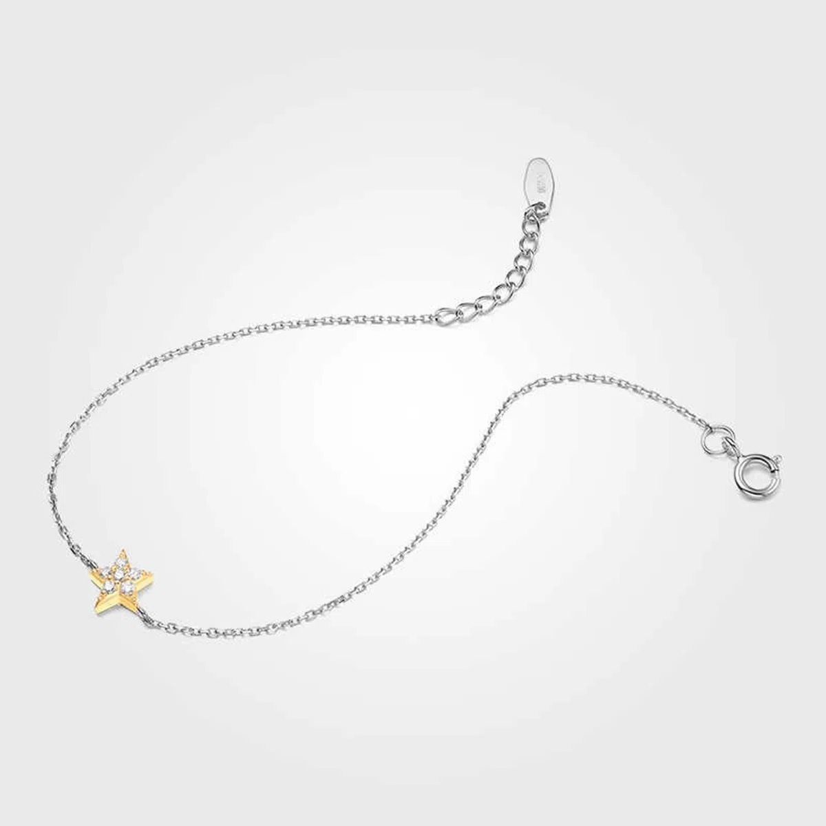 Pulseras de moda para mujer, pulsera de promesa con diamantes blancos de 0,08 quilates, cadena de estrella de oro amarillo y oro blanco