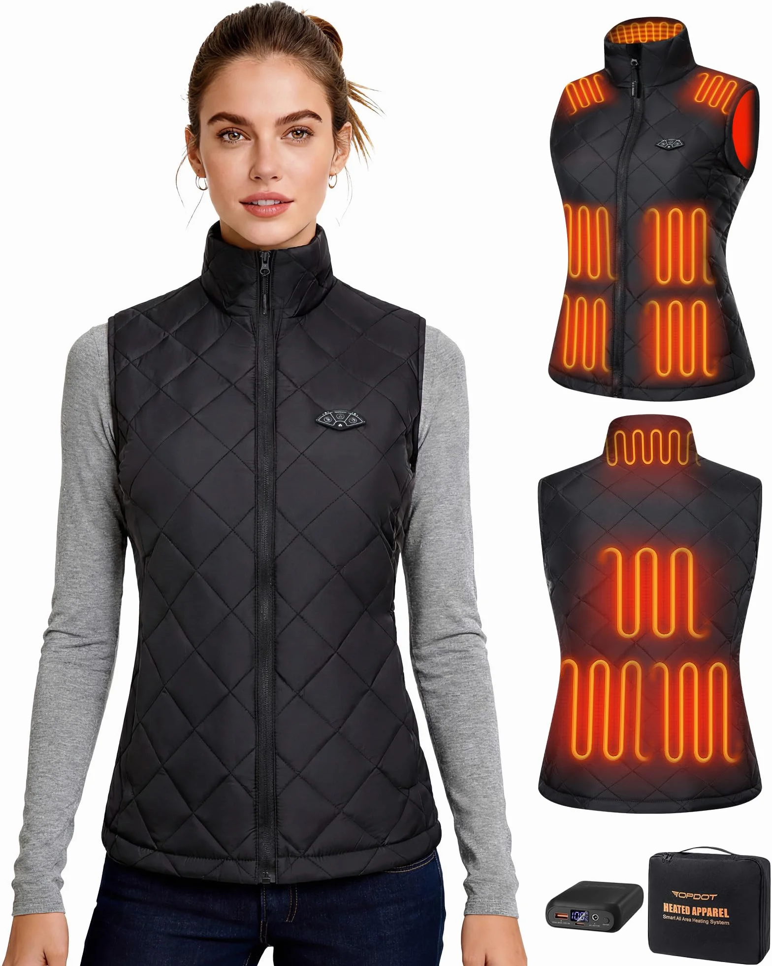Topdot Chaleco Calefactable Mujer, Térmico con Batería 7.4V 16000mAh, 10 Zonas de Calor, Ligero Eléctrico 3 Temperaturas Ciclismo