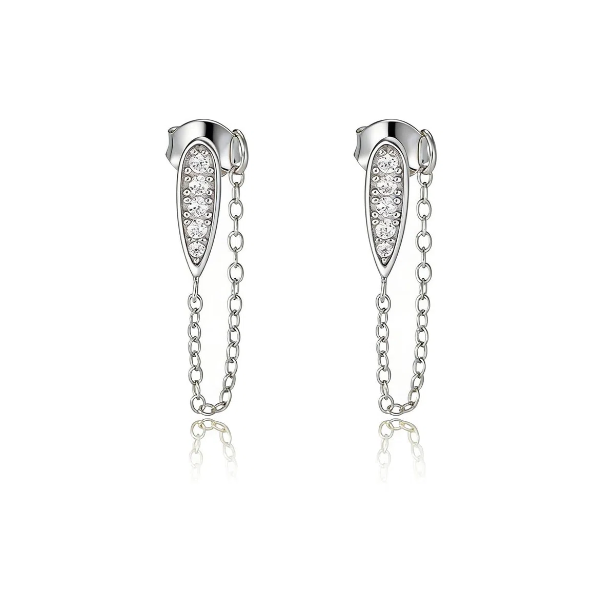 Pendientes de oro auténtico de 18 quilates de oro blanco 750 con diamante, cadena de pendientes