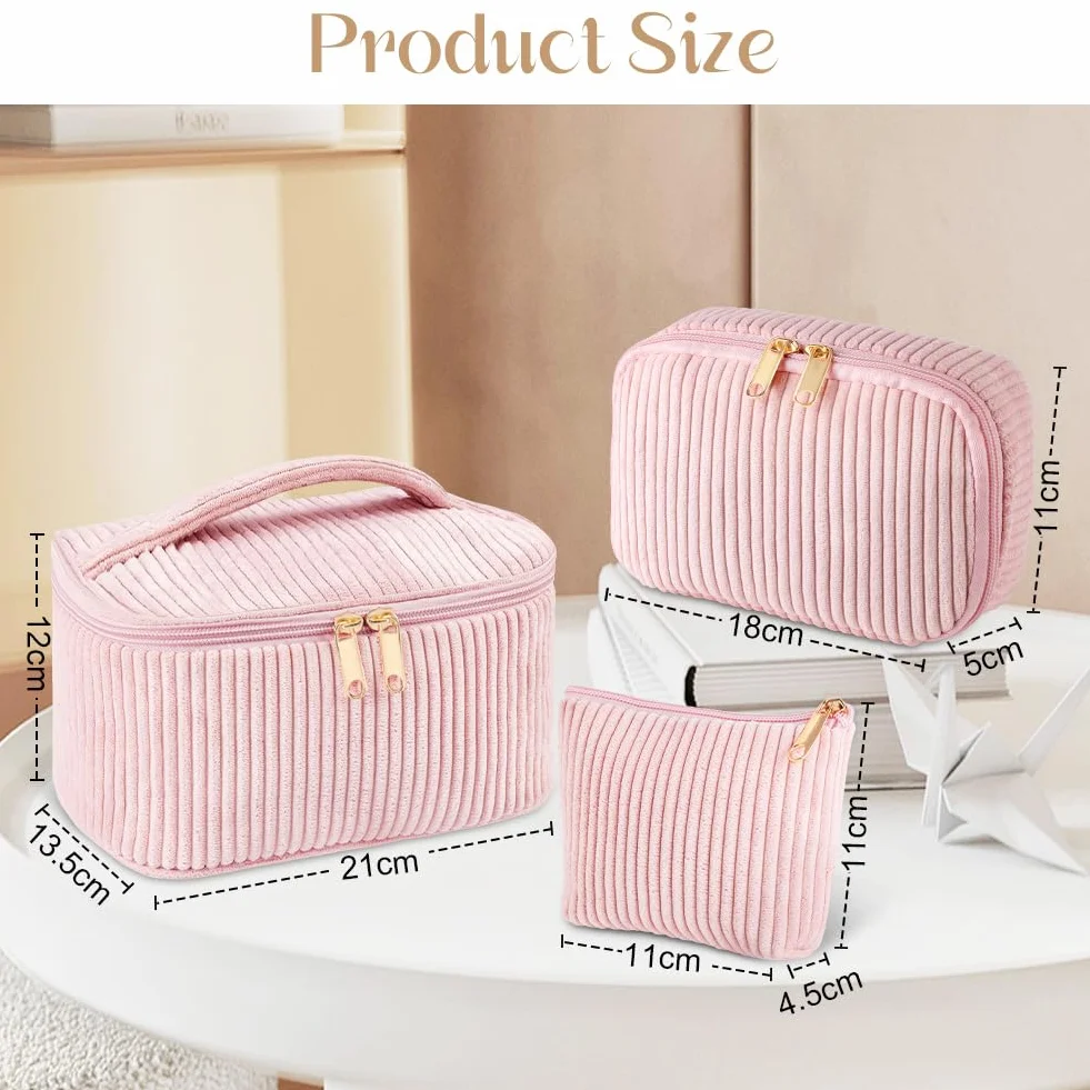 Aucuu Neceser Maquillaje, Bolsa de Maquillaje para Mujer, Bolsa de Cosméticos de Viaje, Bolsa de Aseo para Mujer, Pana Grande para Mujeres y Niña, para Hogar Vacaciones Viaje-Rosa