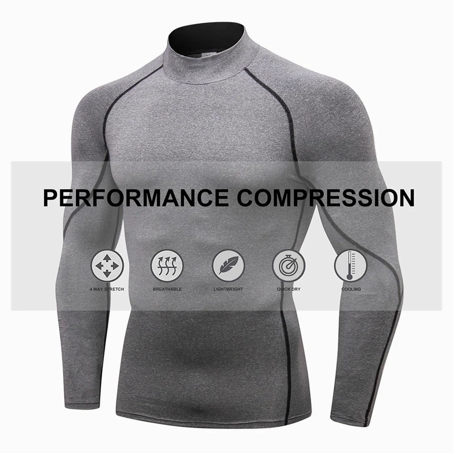 Camisa De Compresión Cuello Alto For Hombre, Camisetas Interiores Entrenamiento Manga Larga For, Mallas For Baloncesto, Correr, Capa Base Atléticas