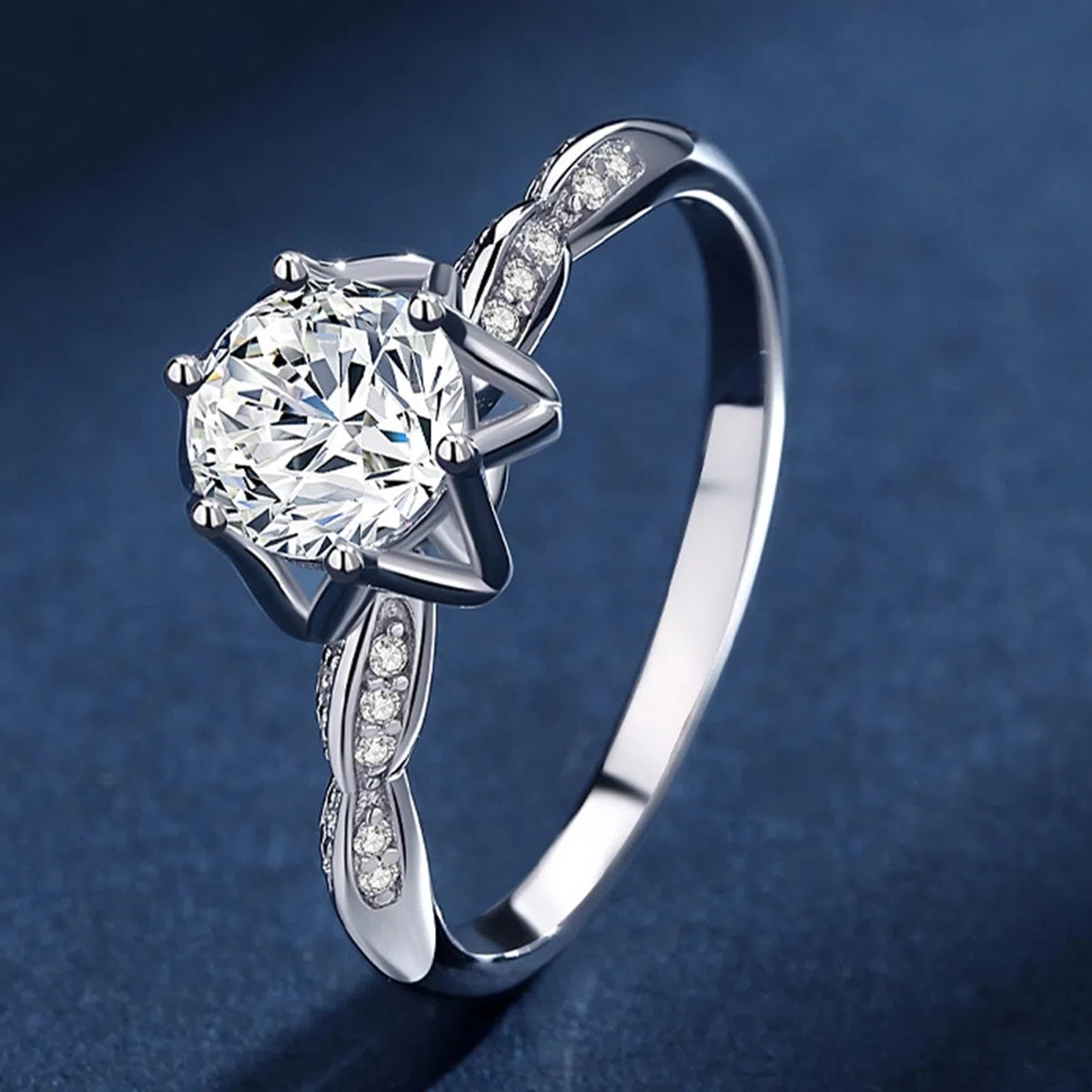 Anillo de mujer de oro blanco, anillos de boda elegantes con moissanite de 1 ct único anillo de boda de oro auténtico para mujeres