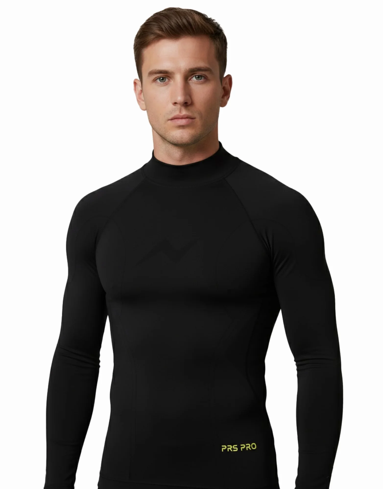 PRS Camiseta Térmica de Manga Larga para Hombre – Ropa para Hombre – Camiseta de Running Transpirable – Cuello Cisne Sin Costuras de Secado Rápido (Negro, L/XL)
