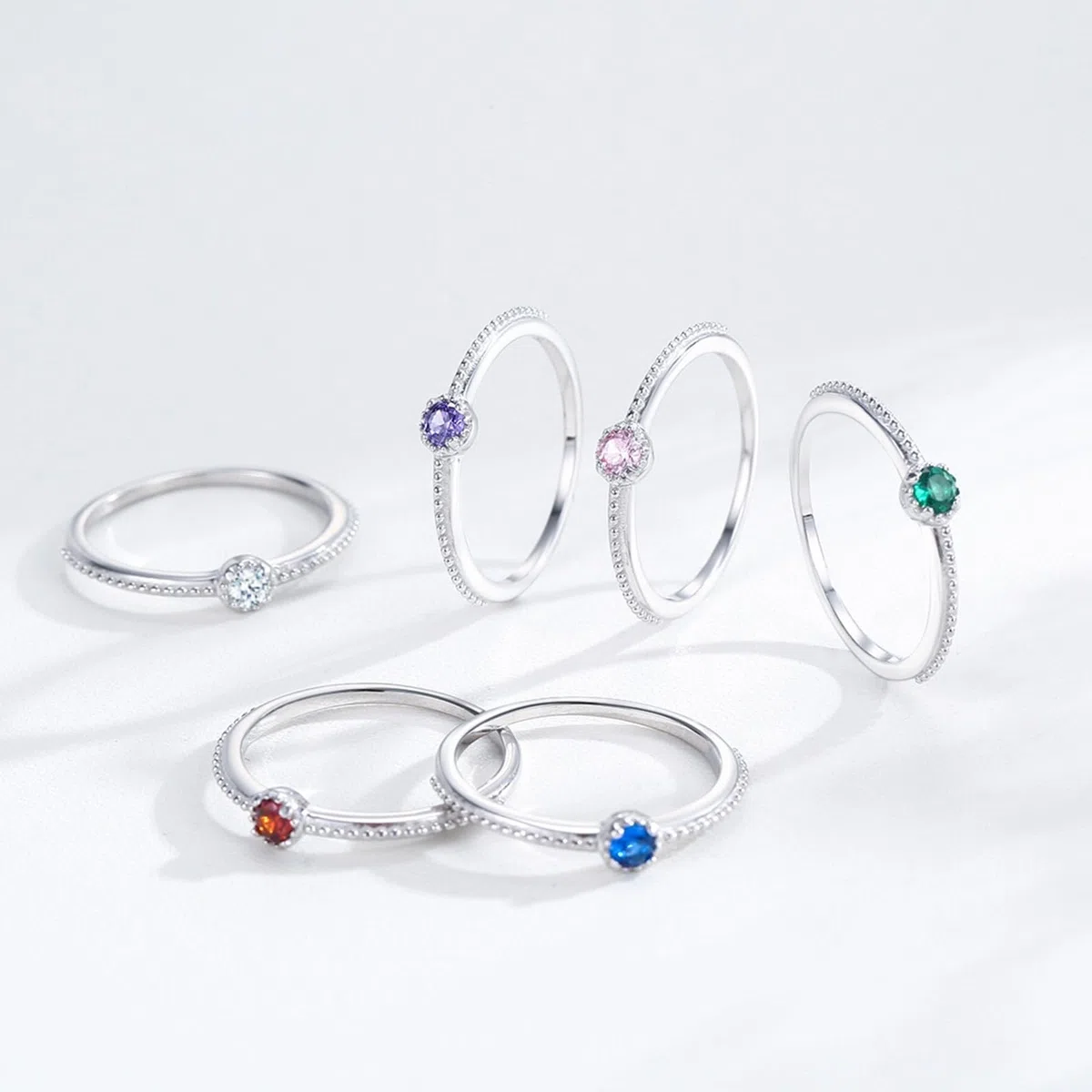 Anillo de mujer de oro auténtico, anillo de oro blanco, anillo de compromiso con topacio de 0,1 ct, delicado anillo de aniversario para mujer