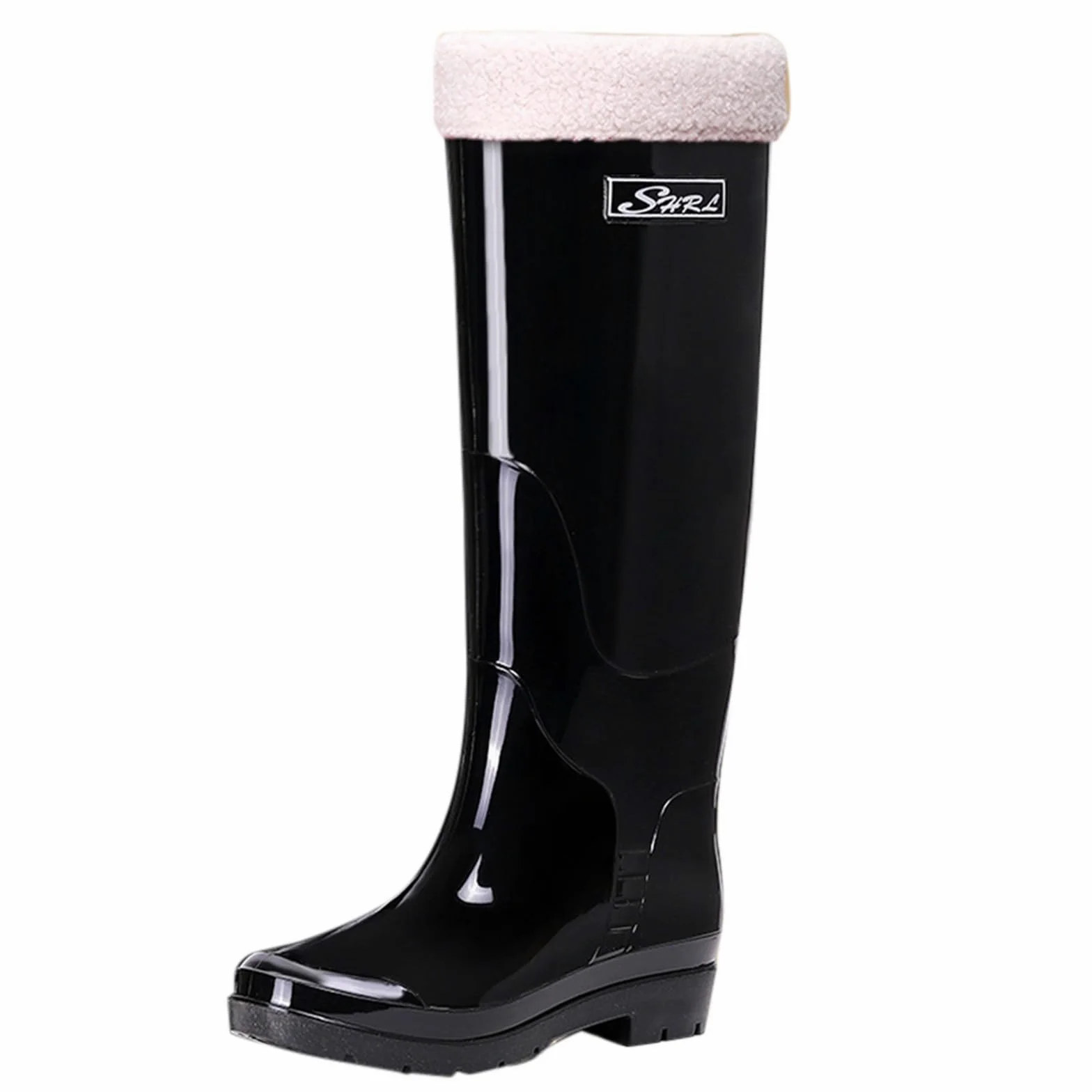 Botas de lluvia de moda hasta la rodilla para mujer, botas térmicas de goma para mujer, botas de lluvia impermeables, botas de agua de longitud completa hasta la rodilla con forro cálido, B