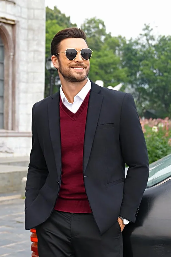 COOFANDY Chaleco sin mangas para hombre, clásico, ajustado, ropa de punto, cuello en V, casual, liso, suéter sin mangas