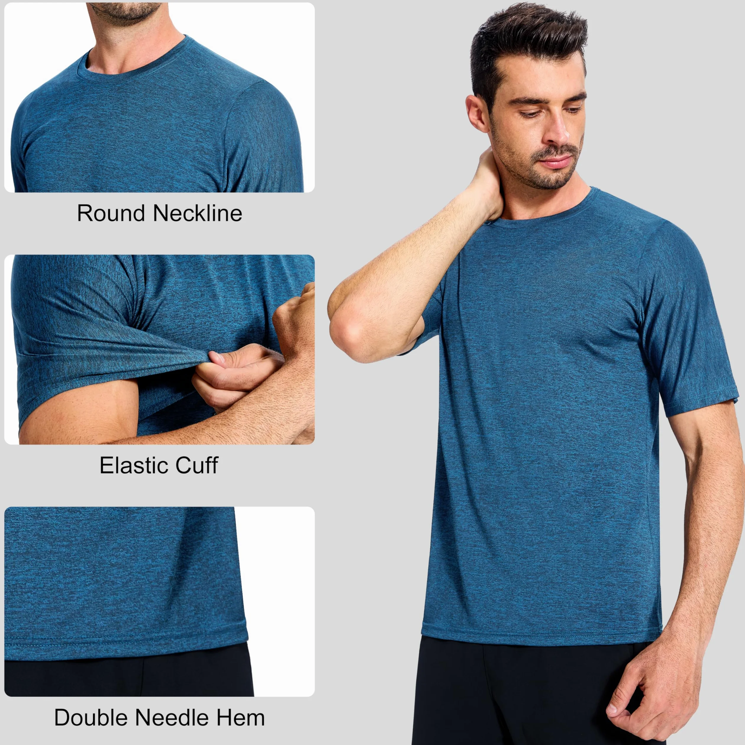 Paquete de 3 camisetas de secado rápido que absorben la humedad para hombre, ligeras y transpirables, camisetas deportivas para gimnasio, correr, manga corta