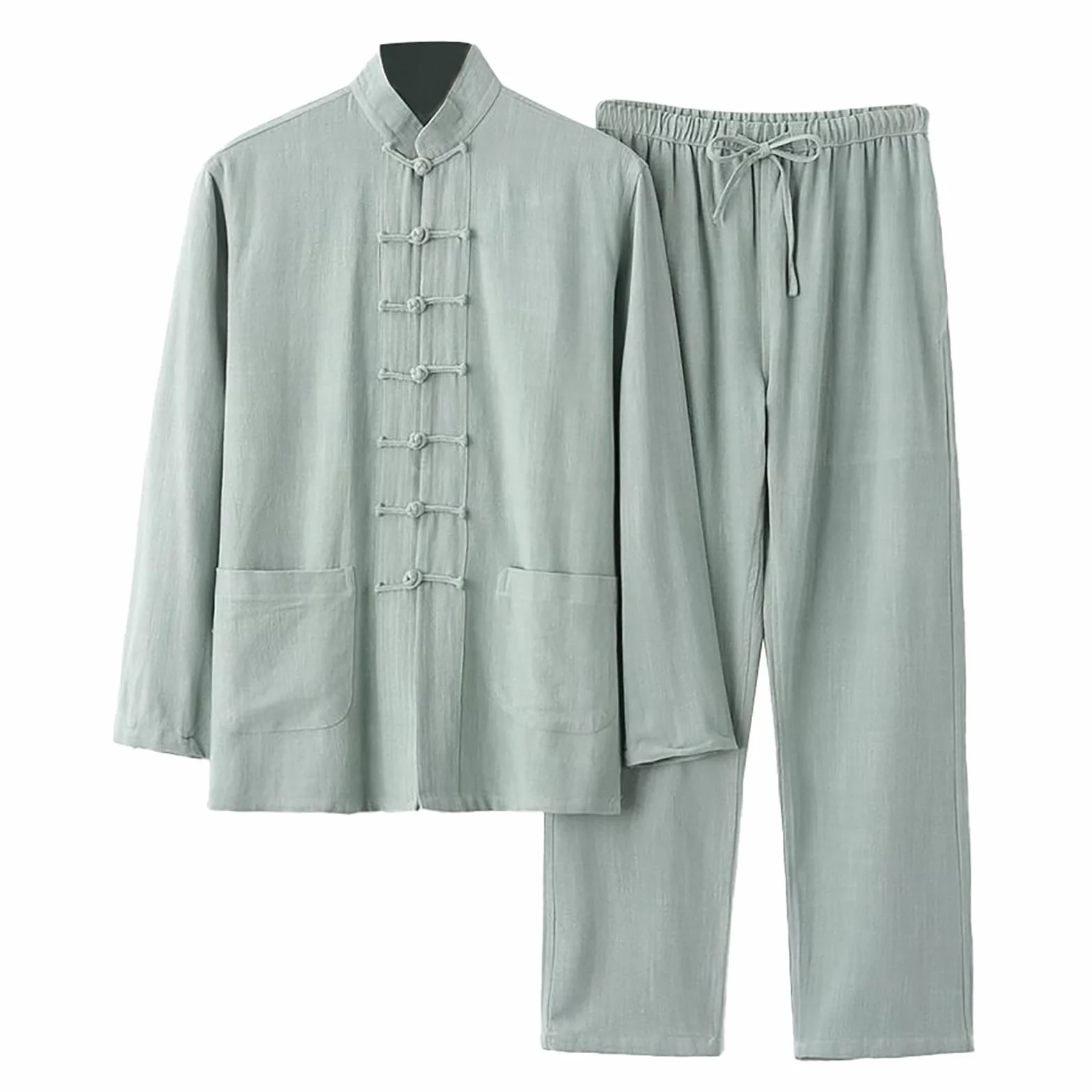 Traje de hombre estilo chino tradicional kung fu tai chi wushu clásico tangzhuang manga larga camisa y pantalones de entrenamiento uniforme primavera otoño ocio ropa