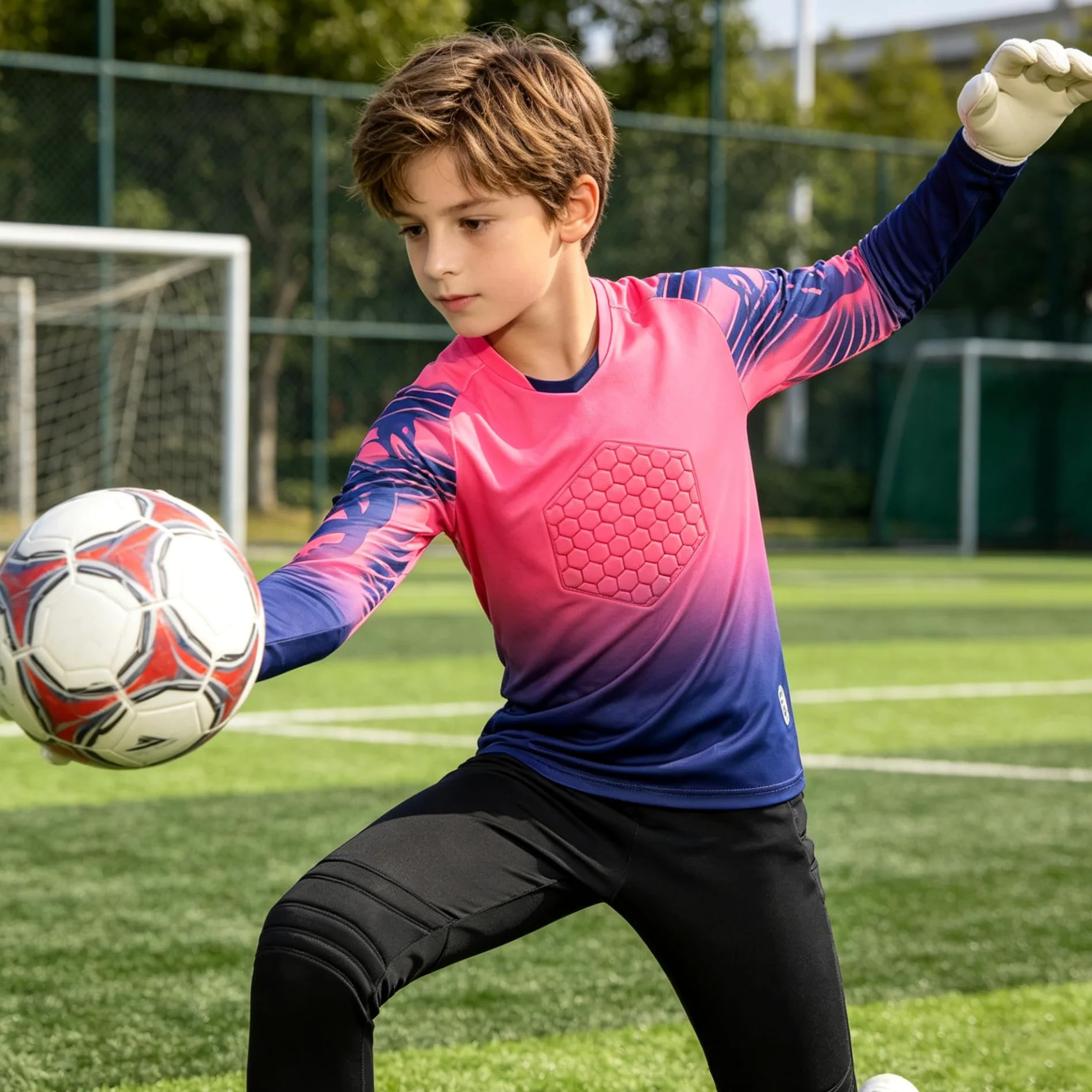 Conjunto de portero de balonmano y fútbol, camiseta de portero transpirable con almohadilla protectora para adultos y niños, pantalones de portero acolchados