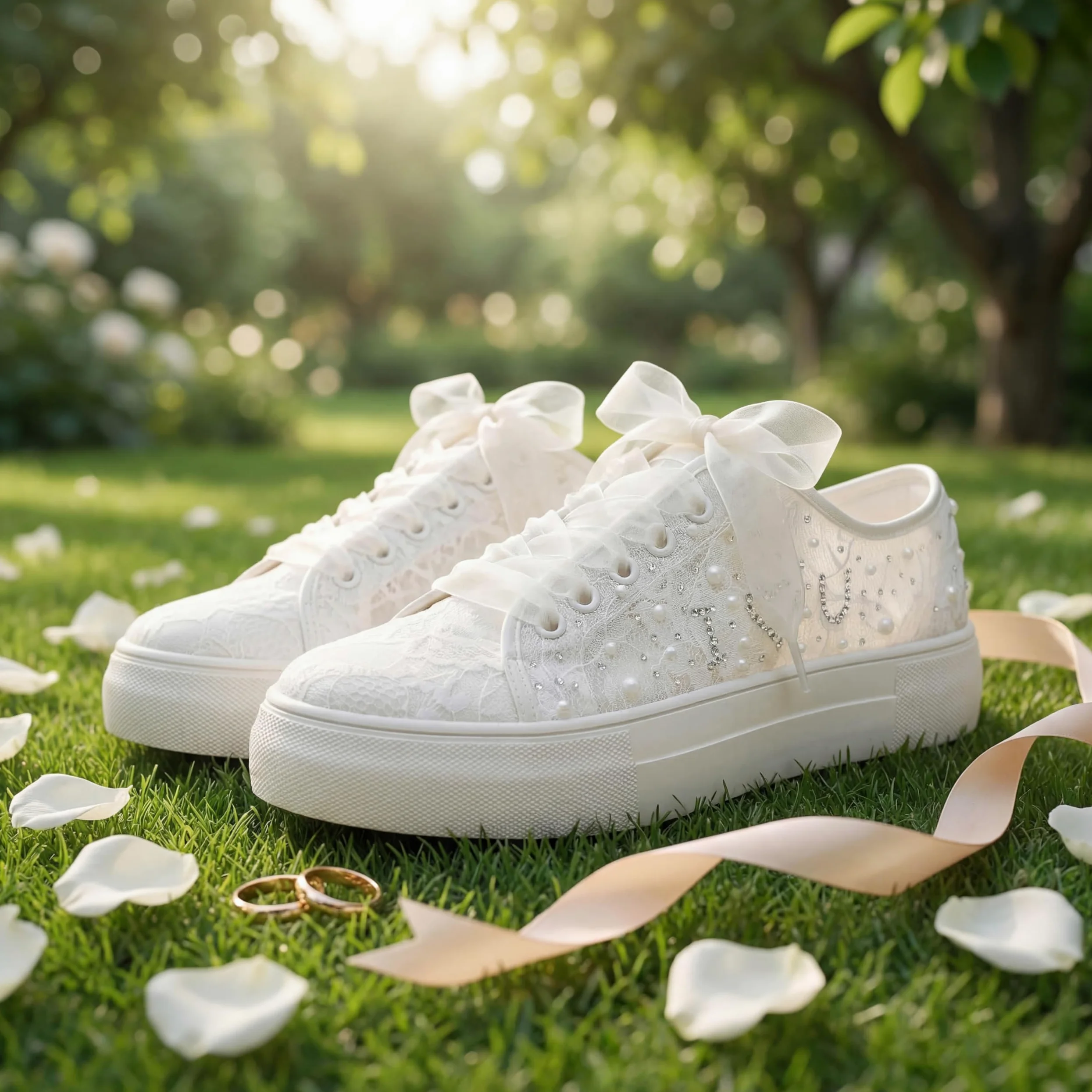 Elivandon 9996 Zapatillas de Boda Encaje Zapatillas de Novia 3,7cm Plataforma Zapatillas de Tenis de Novia Diamante de Agua Brillante Zapatillas de Boda