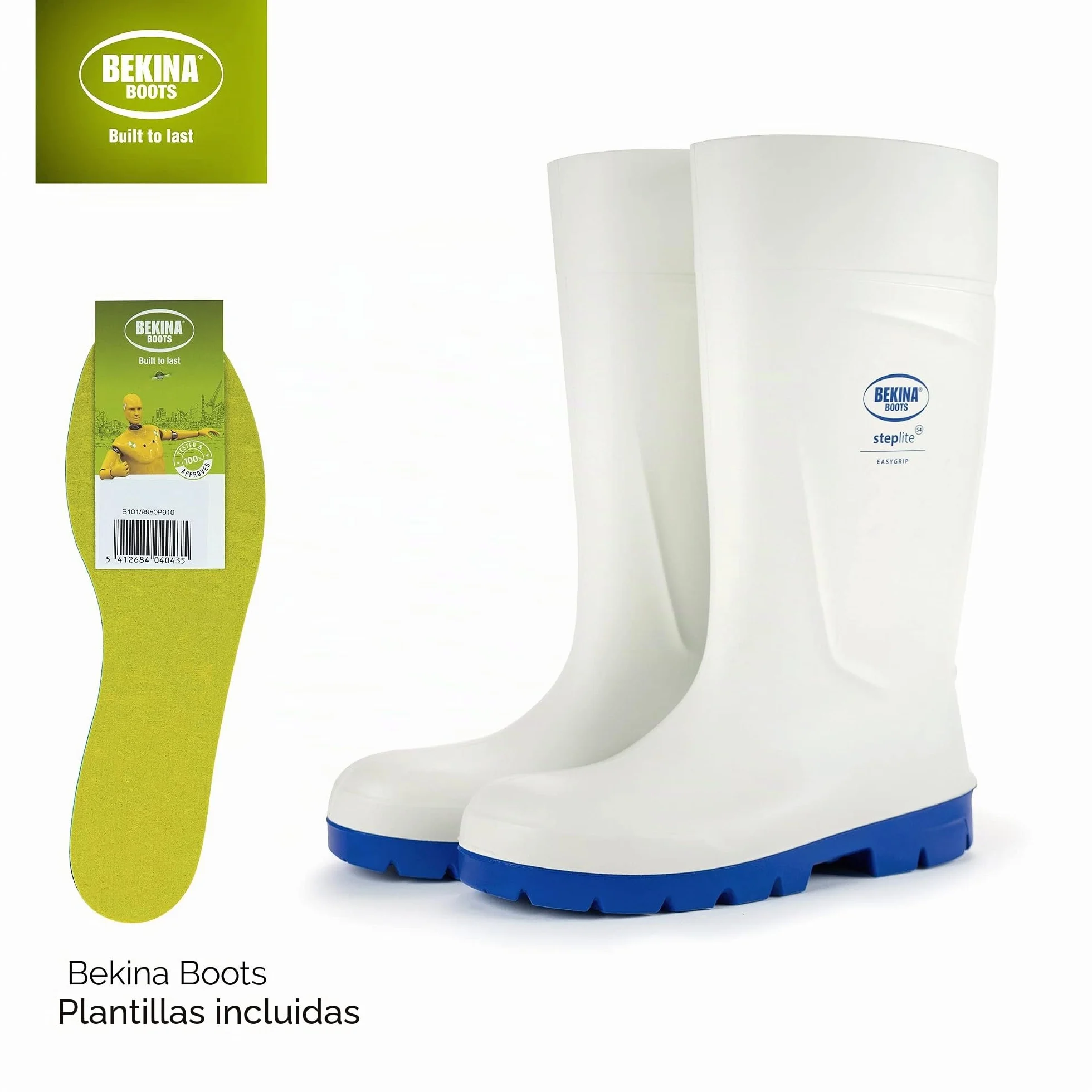 Botas de Seguridad con Puntera de Acero para la Industria alimentaria, fáciles de Limpiar y desinfectar, Incl. Suela incrustada para pies Secos, Gran Comodidad de Uso, Blanco, EU 36
