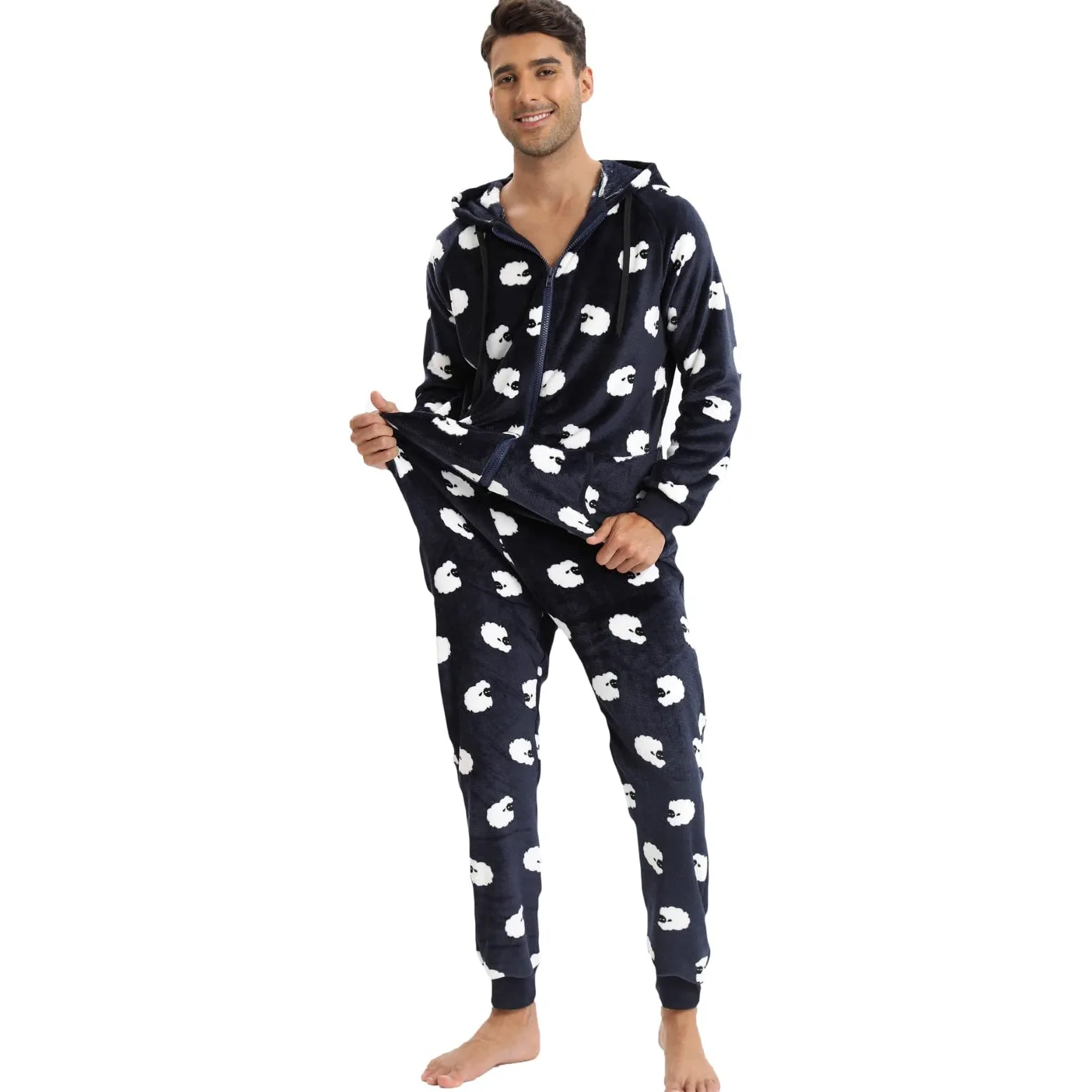 Generisch Masculino - Invierno Casual Viajes Ovejas sueltas Manga Larga Cálido Pijama Hogar Ropa con Bolsillos Loungewear