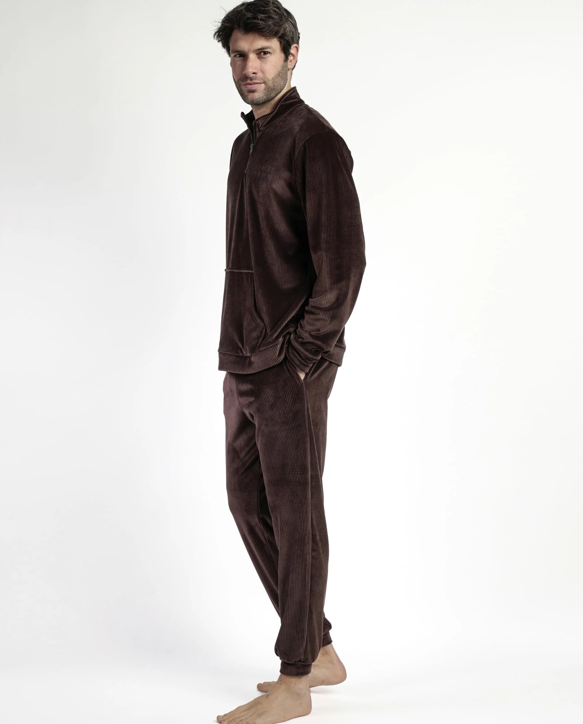 ADMAS Home Pijama Manga Larga Terciopelo Cuello Alto Corduroy para Hombre