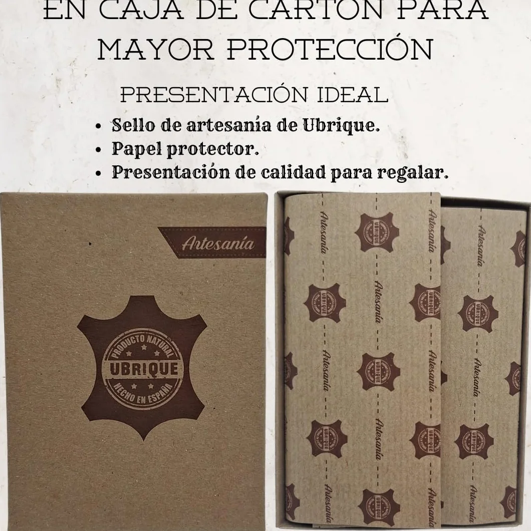 Cartera de Piel para Hombre Hecha artesanalmente en Ubrique Hombres y jóvenes, Incluye Llavero y Pulsera de temática española. (76 Negro Tira Grabado Hilo Azul)