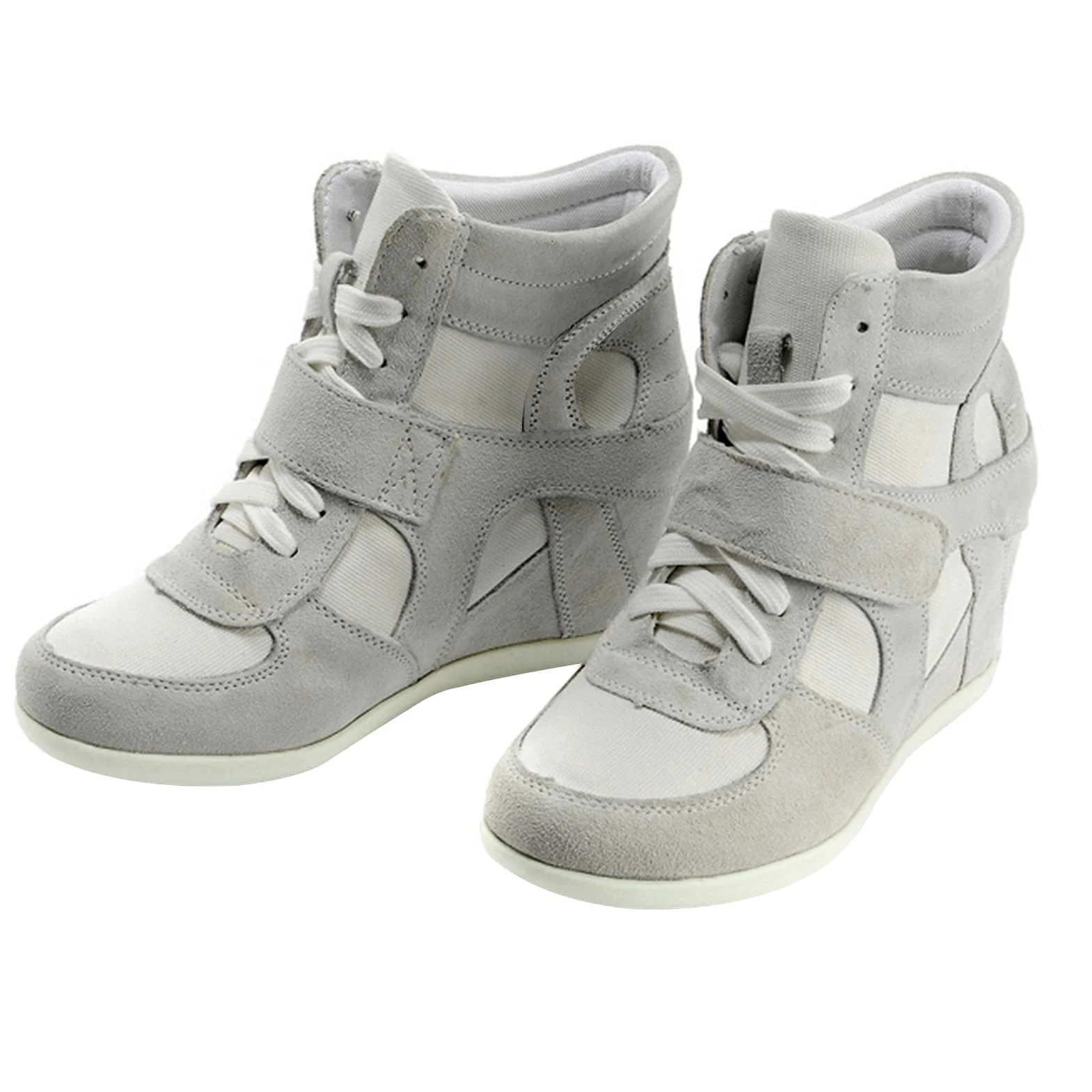 rismart Mujer Tacón de cuña Linda Cómodo Bucle De Gancho Tela&Ante Cuero Casual Zapatillas Zapatos