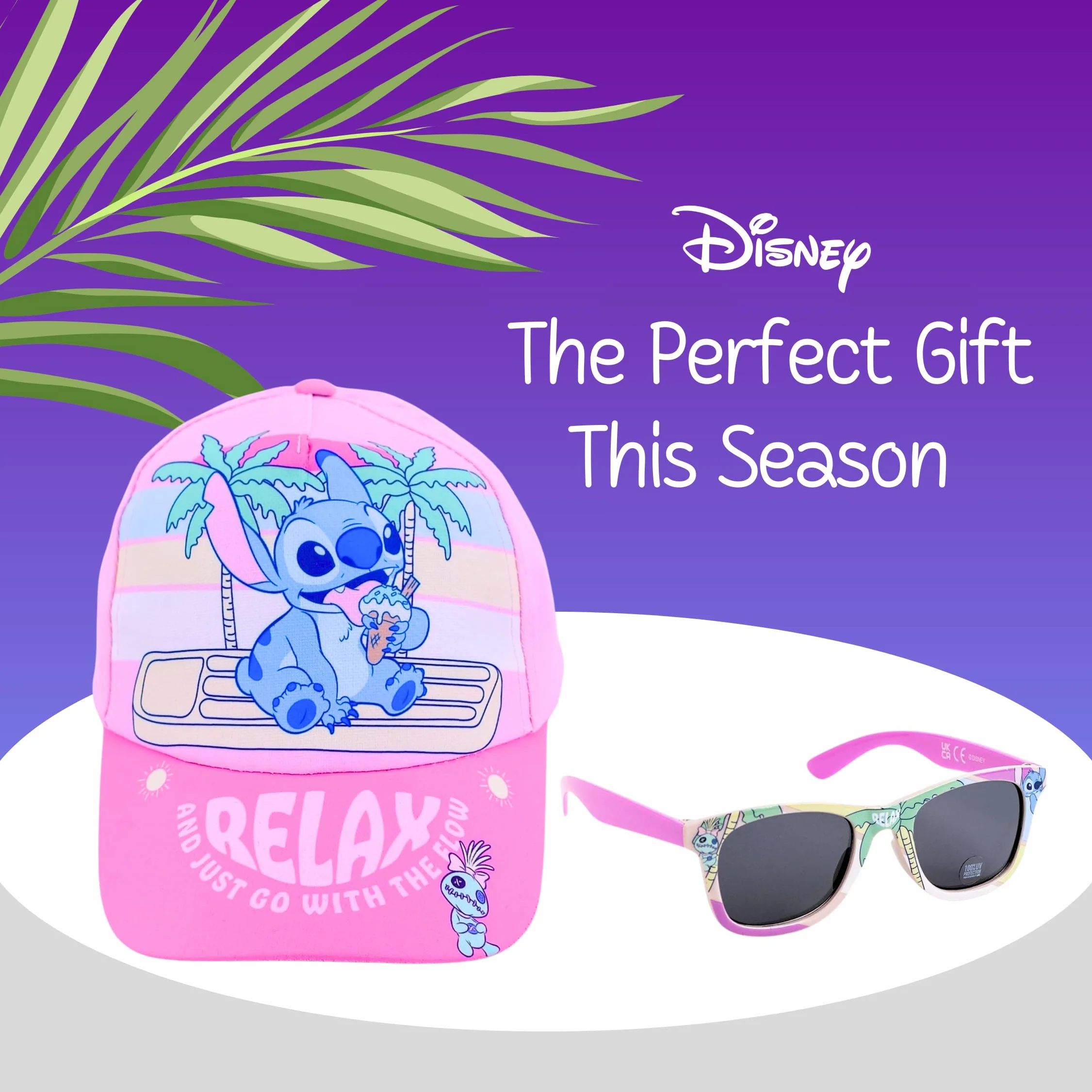 Disney Stitch Gorra y Gafas de Sol Protección UV para Niñas - Verano Beisbol Infantil