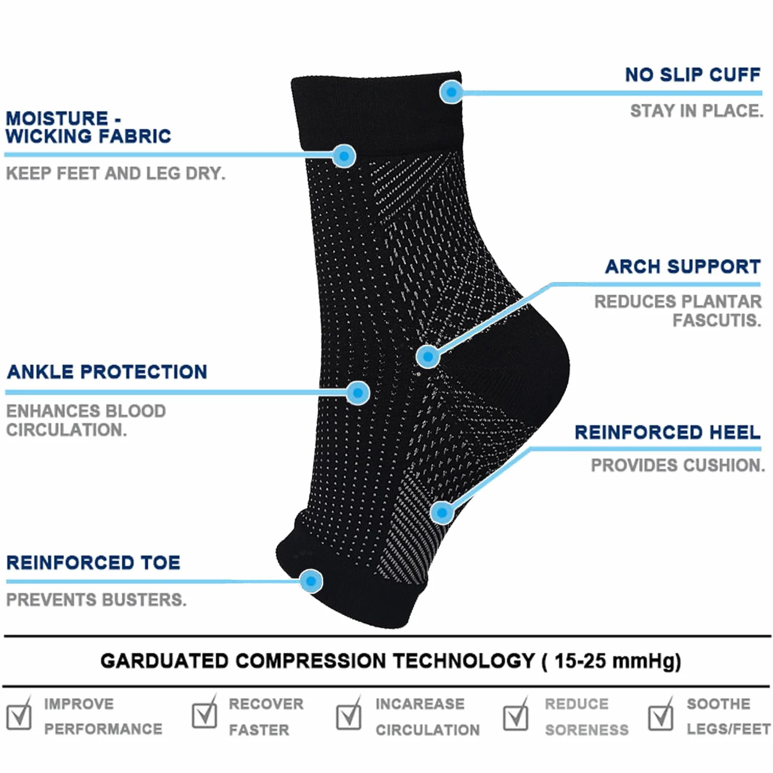 Tieberg Calcetines ortopédicos de compresión para fascitis plantar neuropatía alivio del dolor hombres mujeres