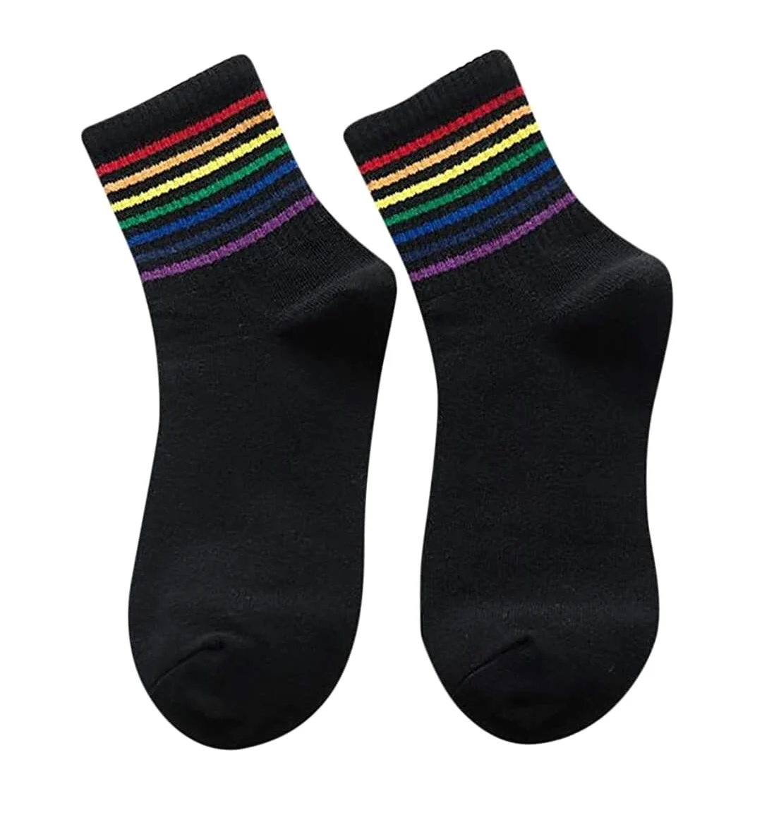 Calcetines 10 Pares De Calcetines Algodón Unisex Patrón Rayas Arco Iris Trabajo Deportivos Suaves Y Cómodos Trabajo En Diario(D)