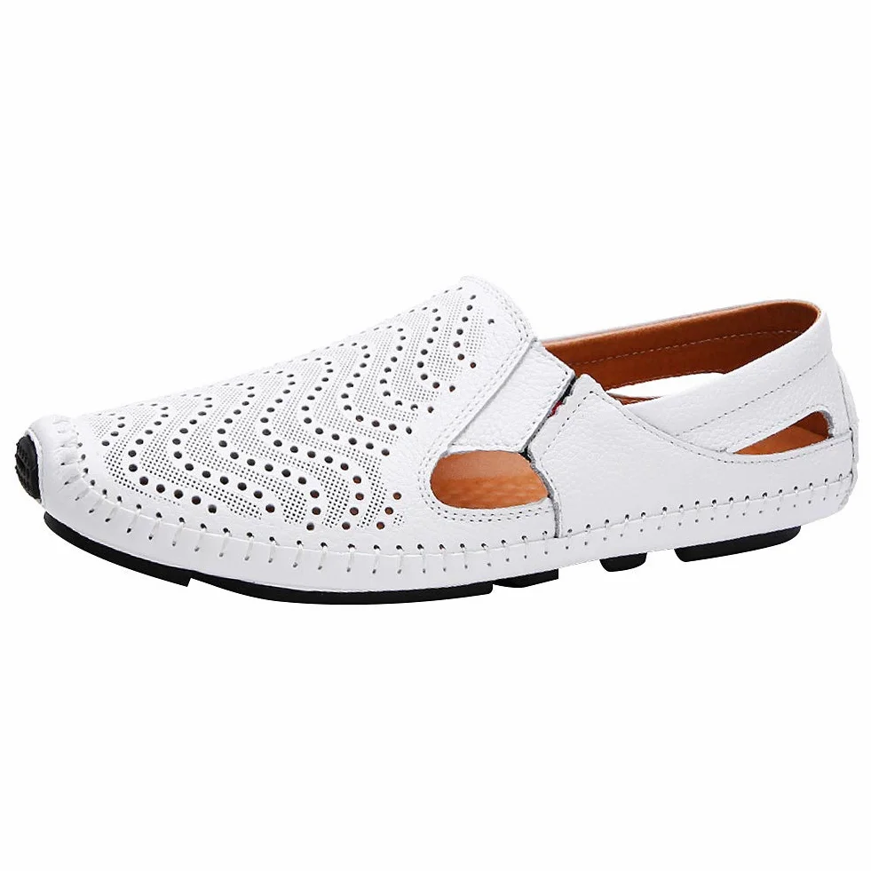 ANUFER Hombres Respirable Piel Genuina Ahuecado Verano Plano Mocasines Ponerse Zapatos de Conducción