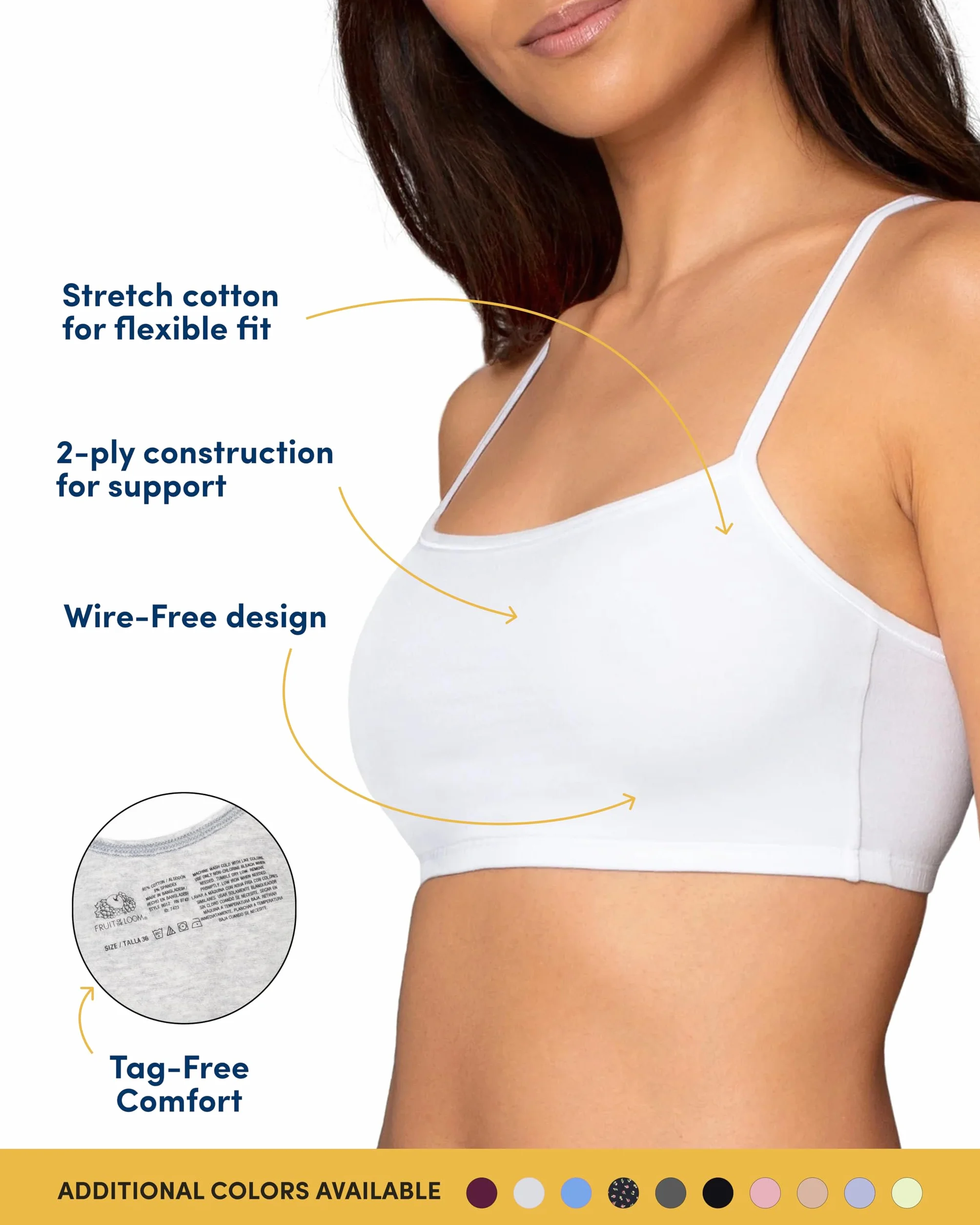 Fruit of the Loom Spaghetti Strap Cotton Pull Over Sports Bra Sujetador Deportivo Mujer (Pack de 6)
