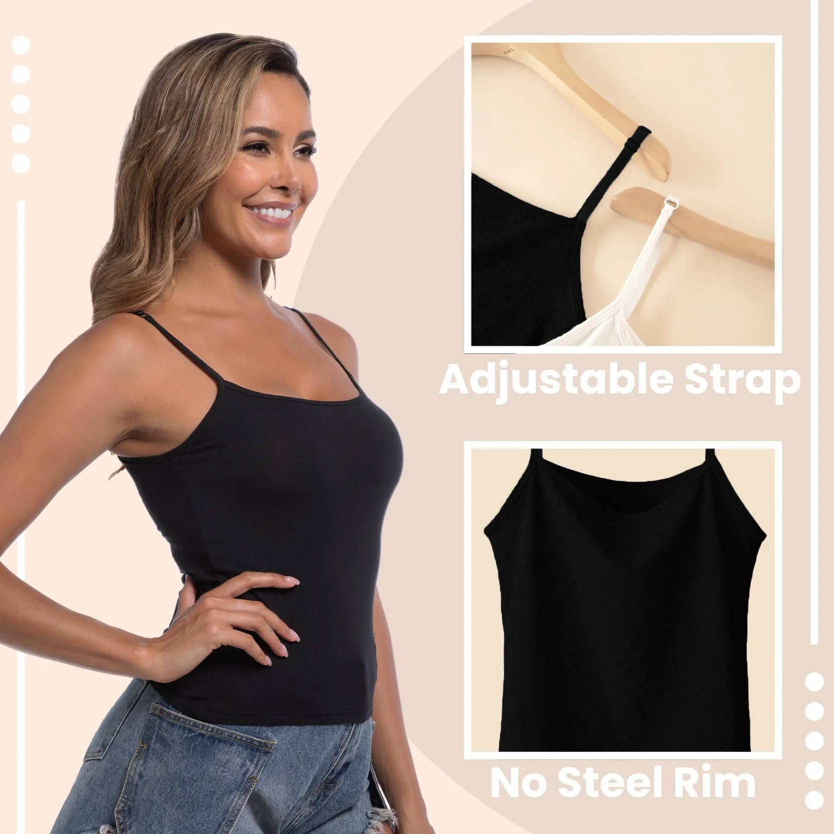 Camiseta de Tirantes Básica de Algodón para Mujer con Tirantes Ajustables sin Mangas Chaleco de Verano Suave y Ligero Ajustado y Casual Disponible en Pack de 3