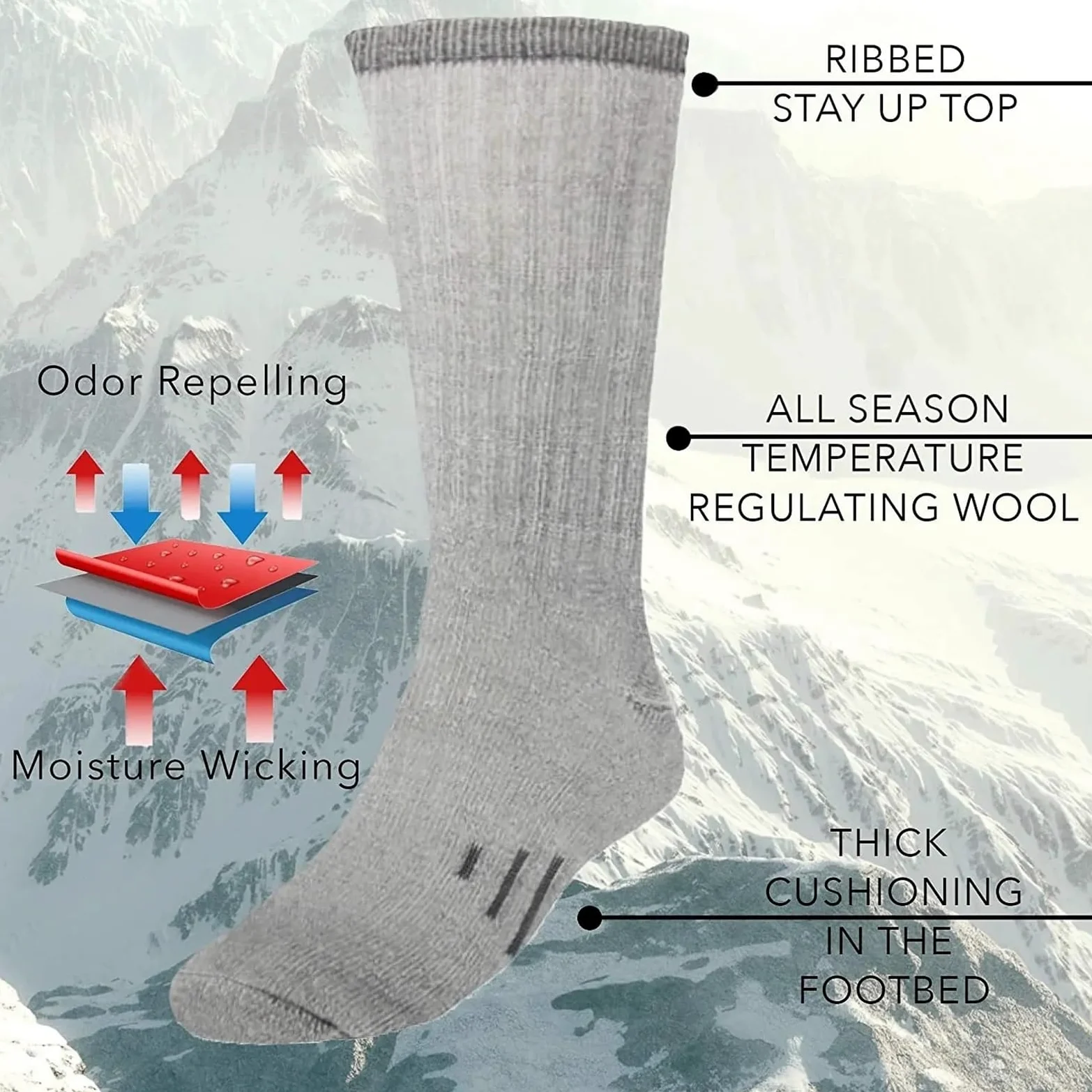 Calcetines de Lana for Hombre, Medias for Botas Senderismo, 80%, Calcetines térmicos más Gruesos, Deportes al Aire Libre, Ciclismo, esquí, Invierno