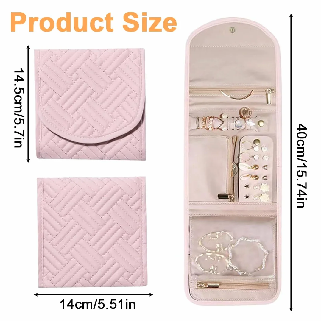 Bolsa Almacenamiento de Joyas, Organizador Plegable y de Viaje, Rollo Portátil, Compacta y Ligera, con Múltiples Compartimentos para Collares, Pendientes, Anillos, Pulsera, Relojes