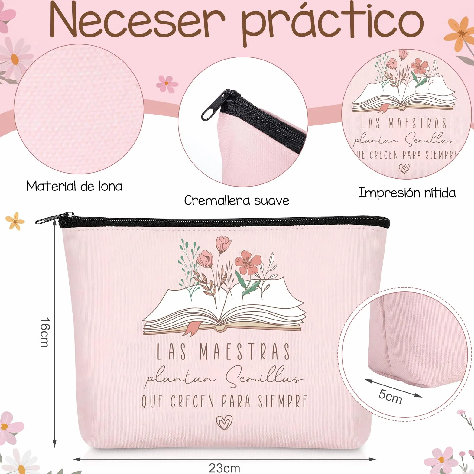 BBTO Set Regalo para Maestra Fin de Curso Gracias Mujer Neceser para Profesora Infantil Cuaderno Espiral con Bolígrafo Estético Regalo de Despedida para Profe Guardería Graduación Primaria