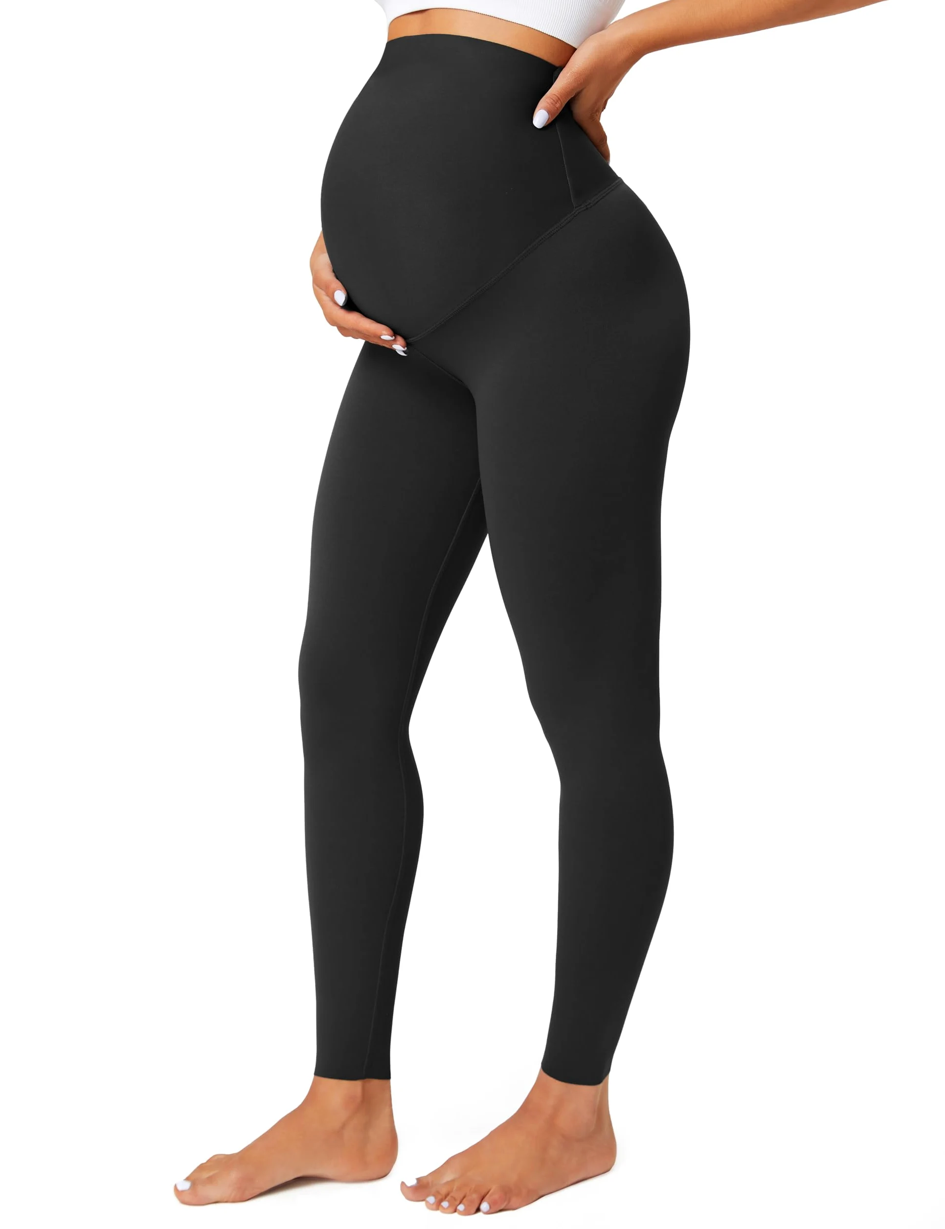BAYDI Leggings de maternidad sobre el vientre, leggings deportivos con soporte para el vientre, leggings de entrenamiento para embarazo, pantalones de yoga suaves