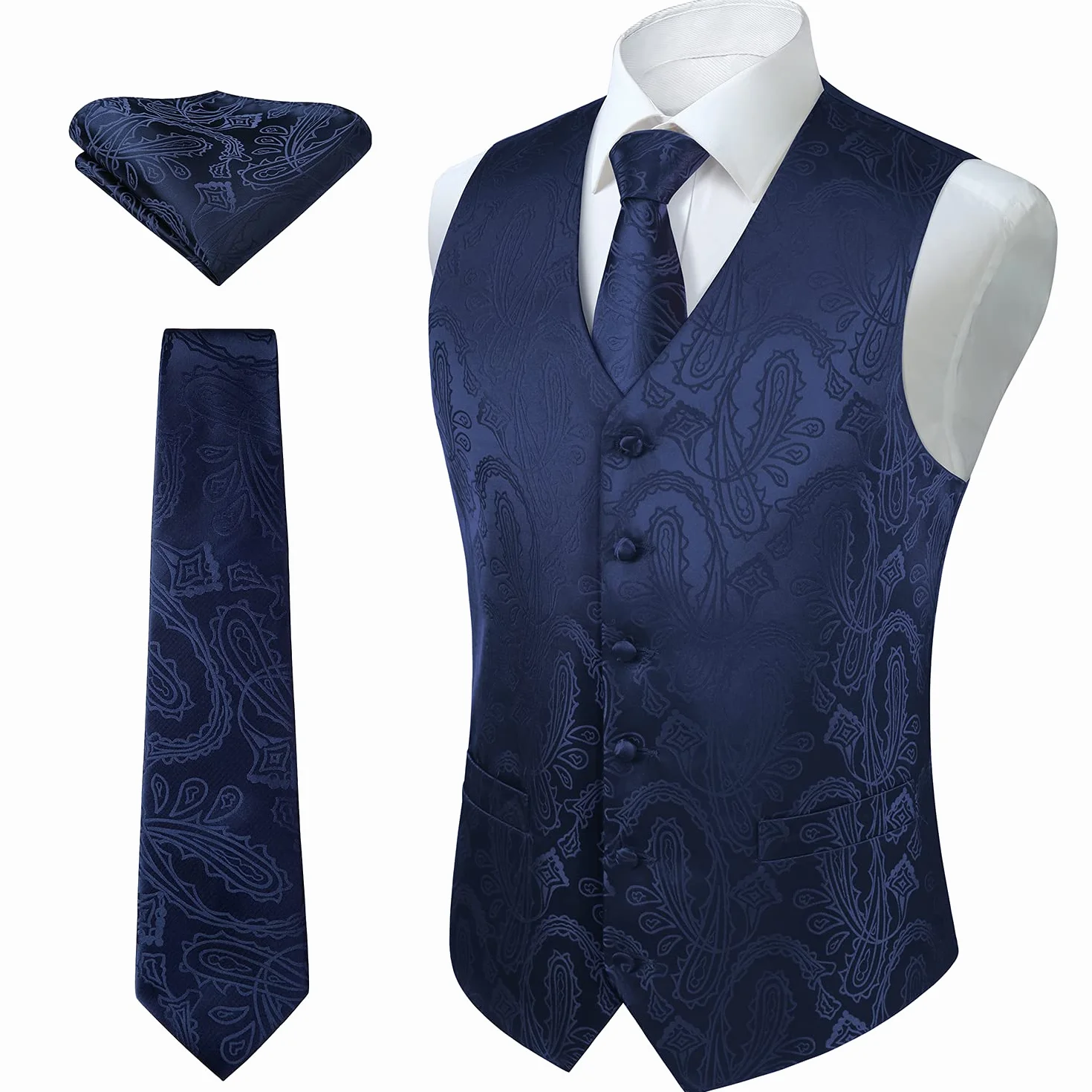 Chaleco y corbata floral jacquard paisley para hombre