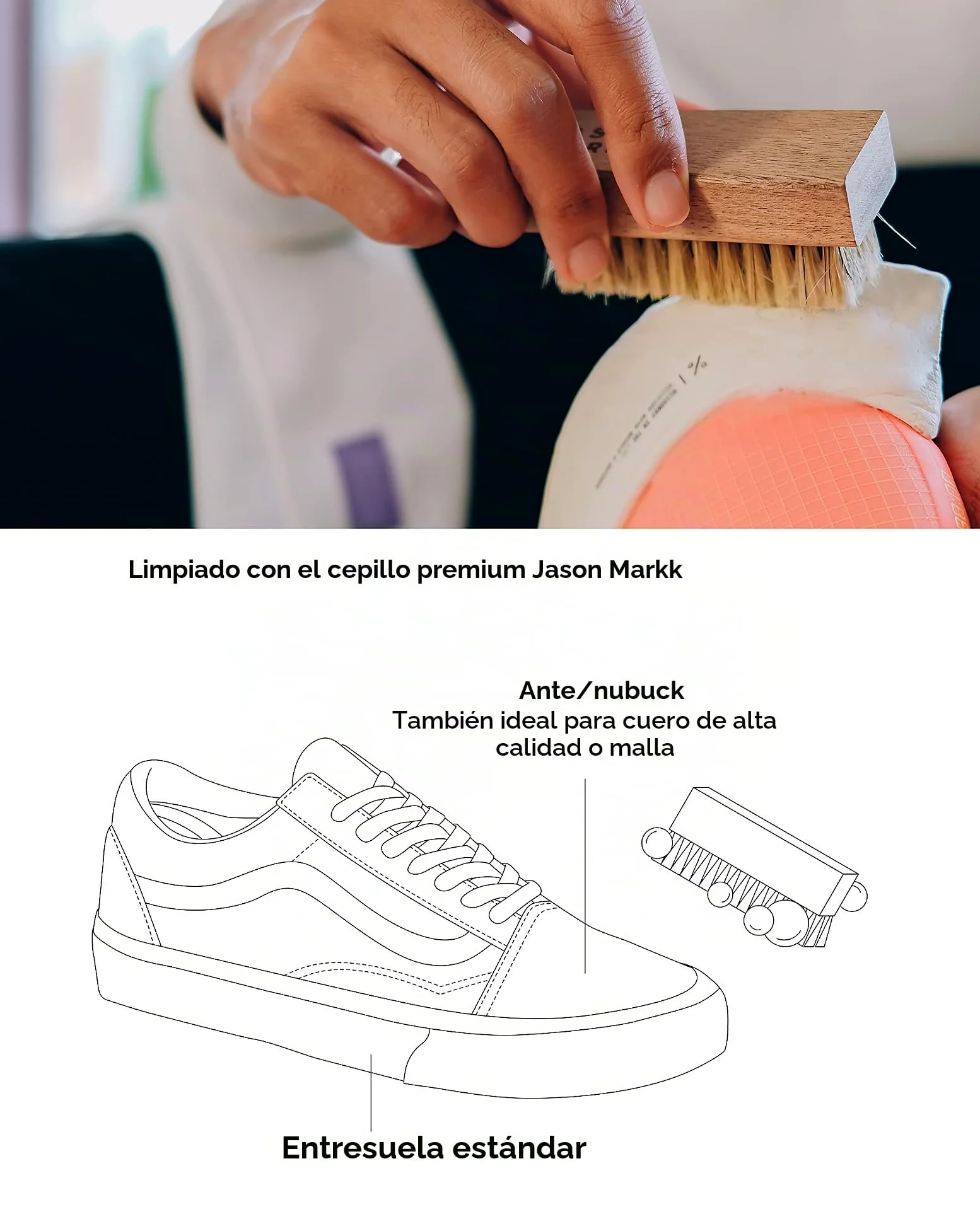 Jason Markk Cepillo para zapatos y limpiador profundo de 8oz/236 ml en set – para la limpieza y cuidado de zapatos y diversos materiales, morado, Einheitsgröße