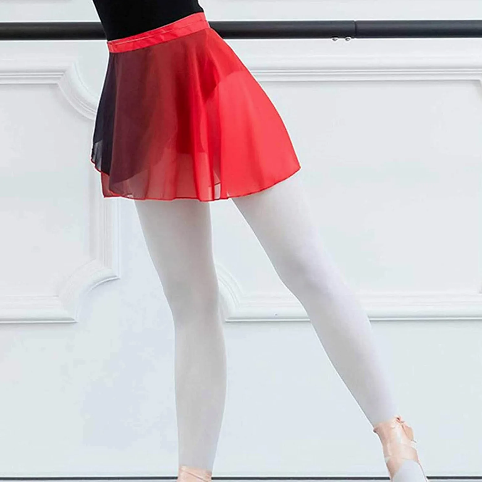 Falda de ballet de gasa gradiente para mujer, asimétrica de danza patinar sobre bufanda tutú Minifalda, Negro + rojo, Talla Única