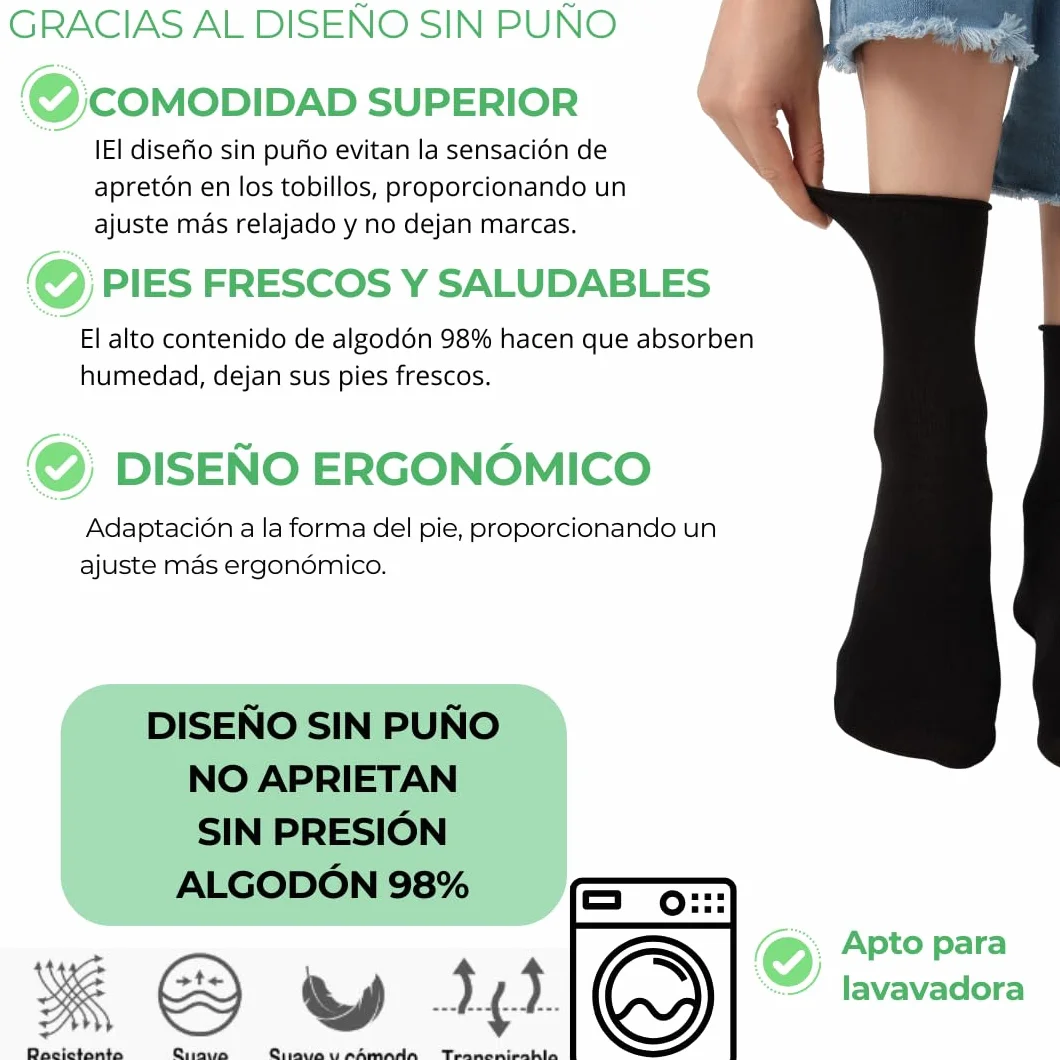 3 Pares Calcetines Diabeticos Hombre&Mujer No Aprietan Algodon Antibolas, Calcetines Algodon Hombre Mujer