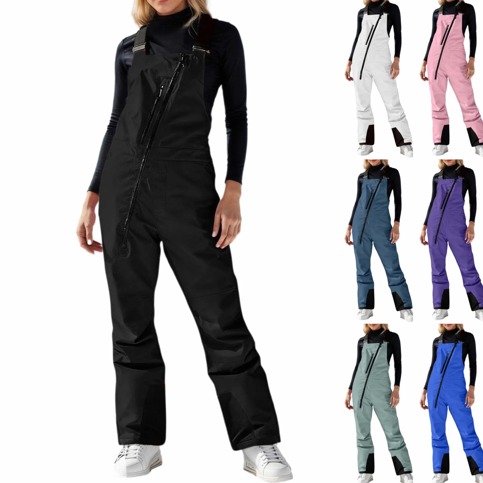 Pantalones de esquí para mujer impermeables térmicos con peto ajustable
