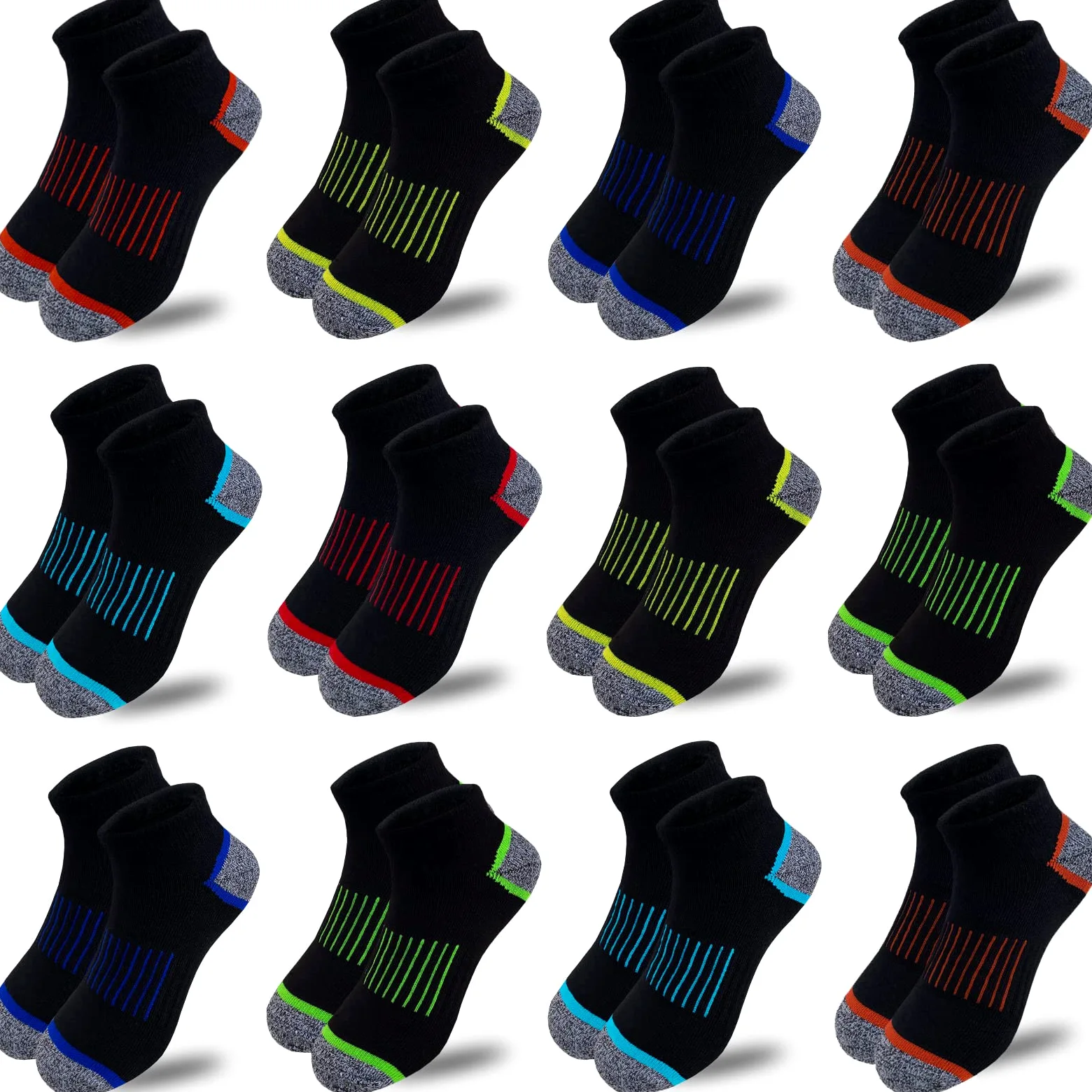 JAMEGIO Calcetines deportivos para niños, 12 pares de calcetines deportivos de corte bajo para niños pequeños y grandes